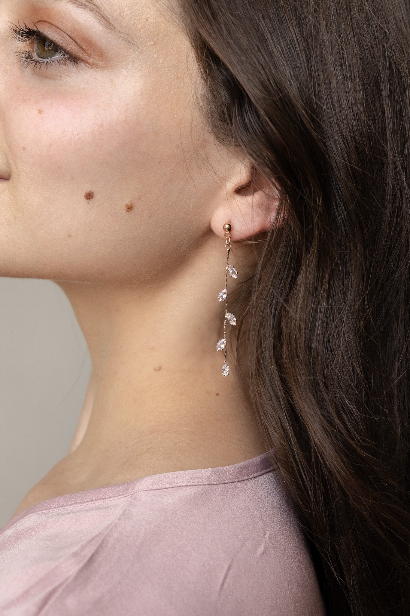 Leaf Style Cubic Zirconia Drop Earrings Daphne Dangle Rose & Clay
