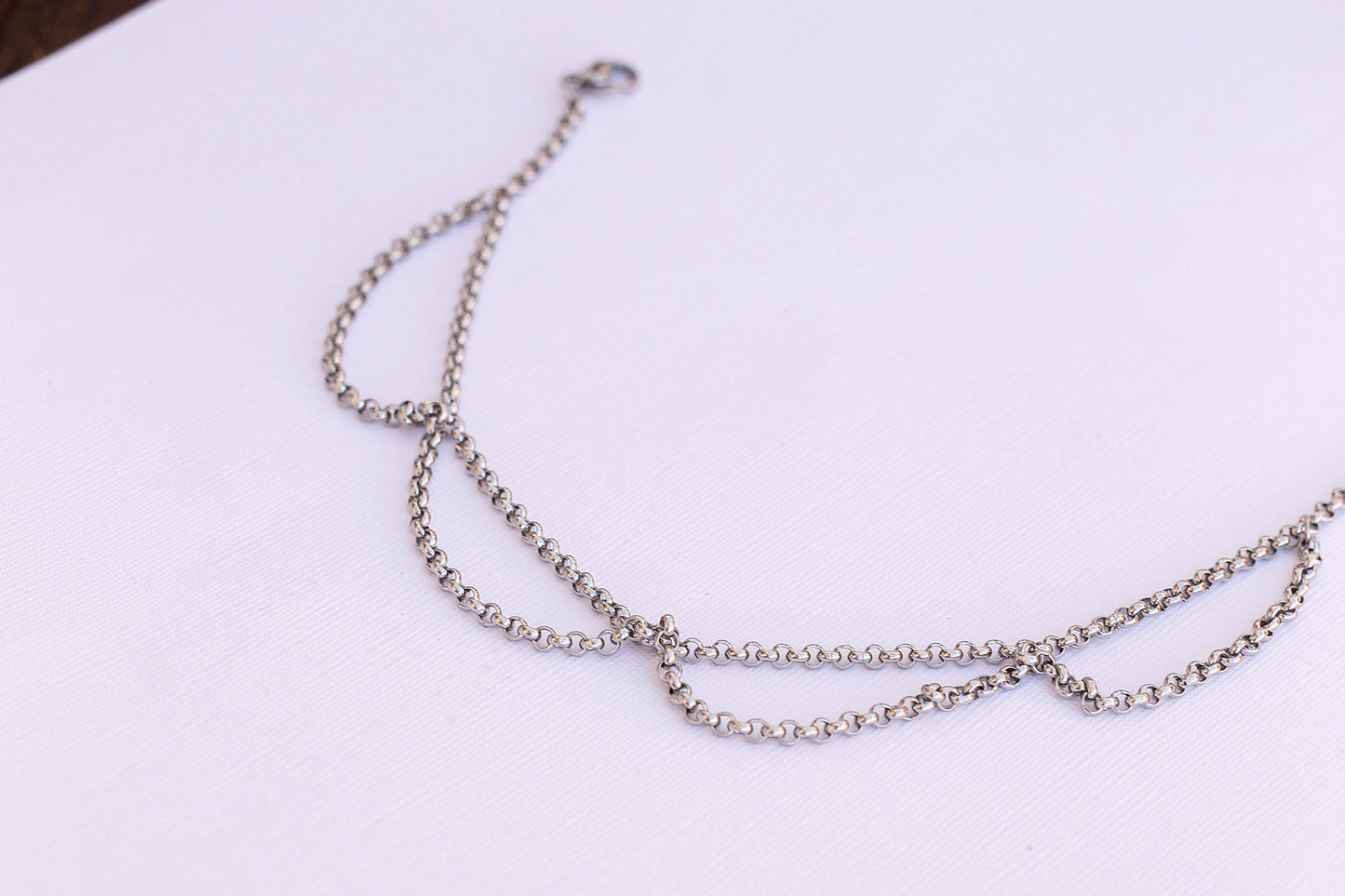 Silver Scallop Design Anklet Stainless Steel Chain Rose & Clay