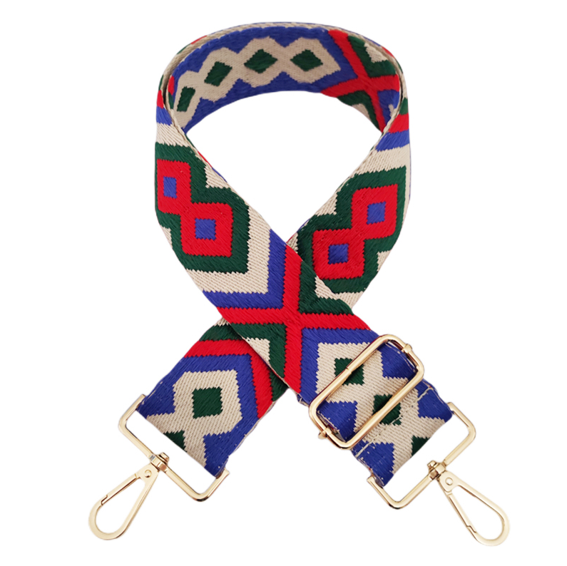 Boho Bag Strap Red & Green Cotton Crossbody Strap Gold Hardware