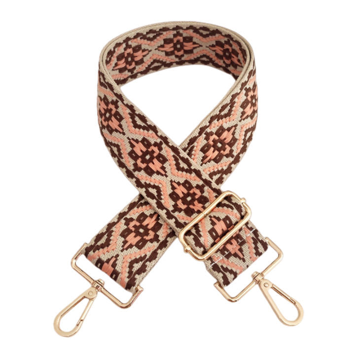 Brown & Apricot Medallion Adjustable Crossbody Bag Strap Gold Hardware