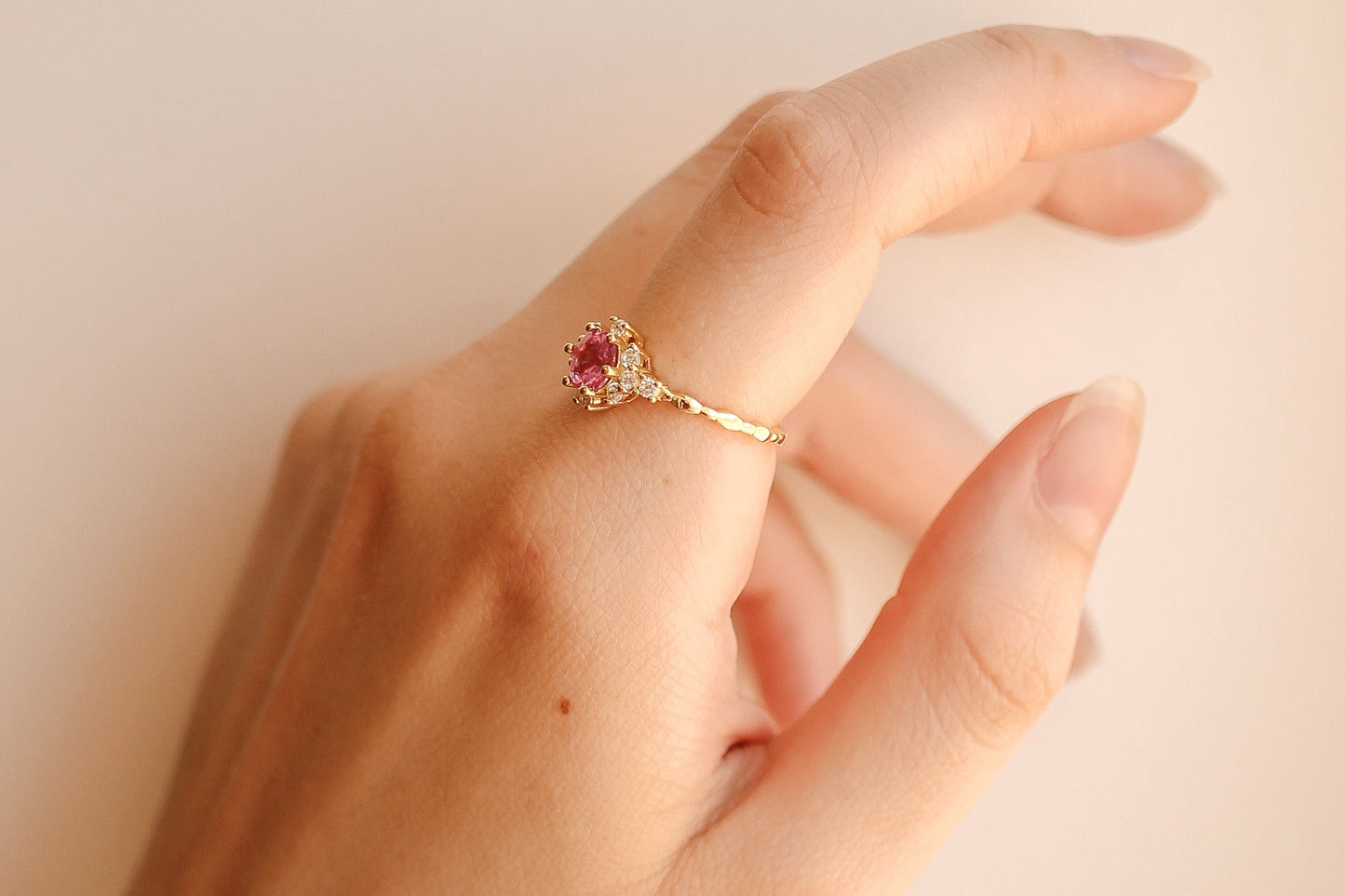 Pink Sapphire Calliope Ring 18k Gold Plated 925 Sterling Silver