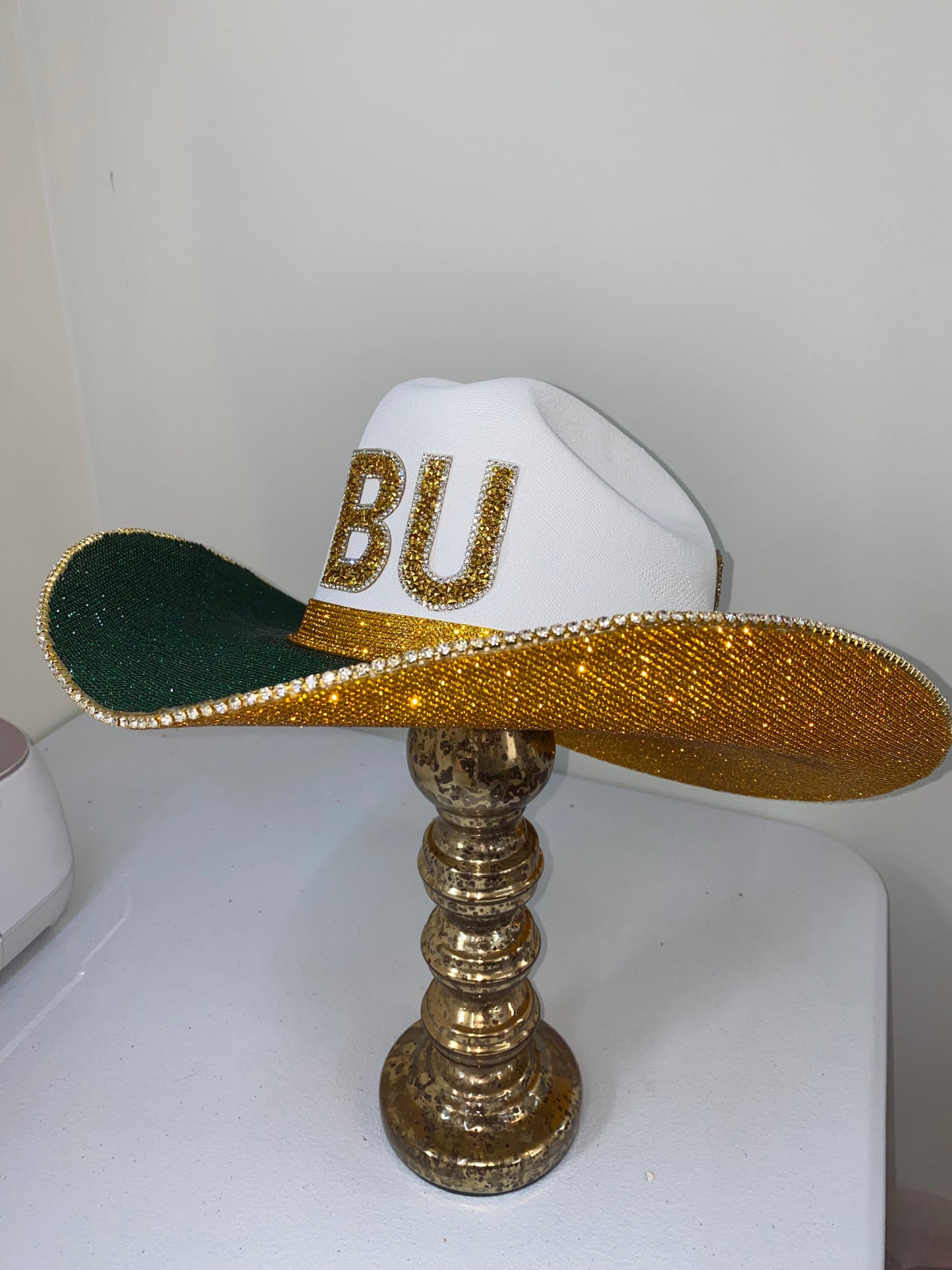 Baylor University Rhinestone White Straw Hat BU Letters