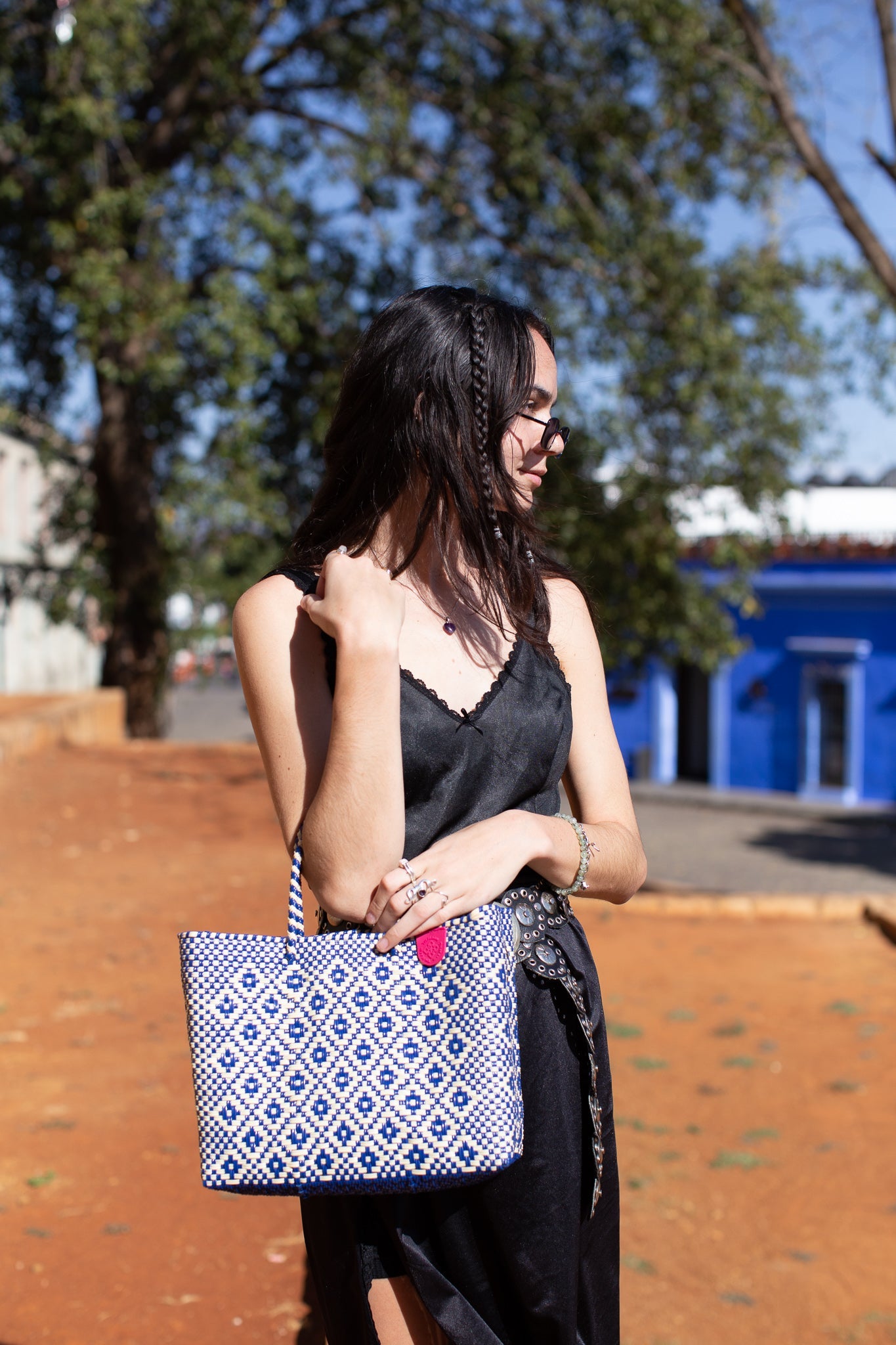 Medium Woven Resort Crossbody Bag Eco-Friendly Handwoven Tin Marin