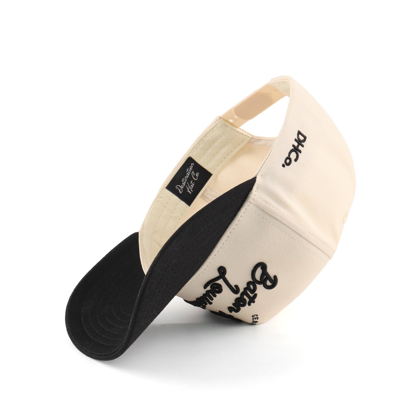Baton Rouge Script Beige and Black Pre-curved Trucker Hat Destination Hat Co.