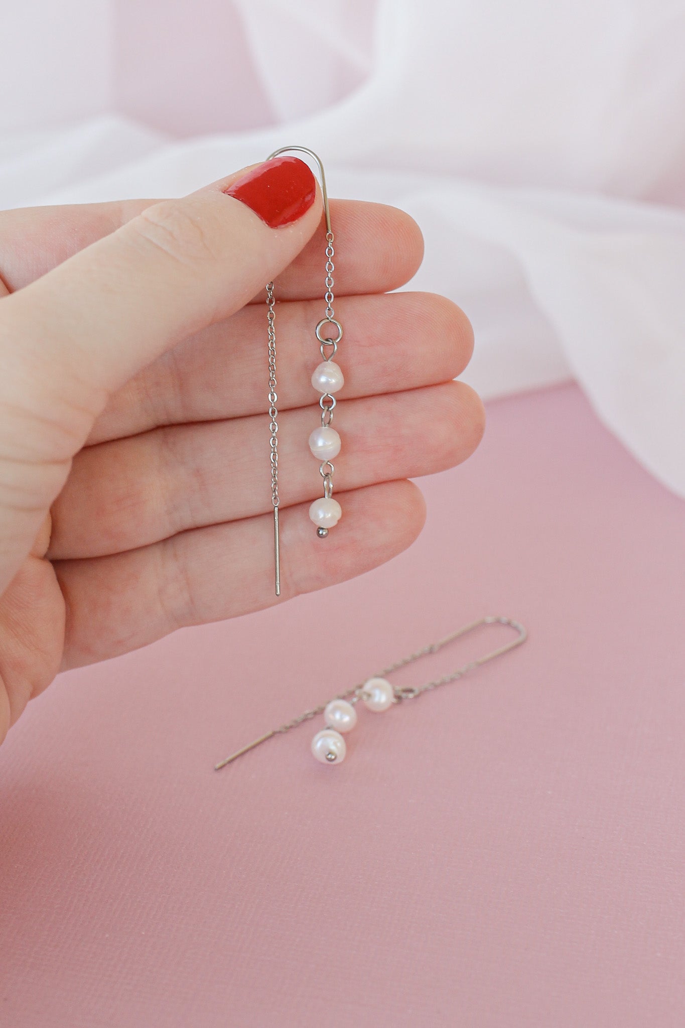 Freshwater Pearl Lightweight Threader Earrings 18k Gold Plated