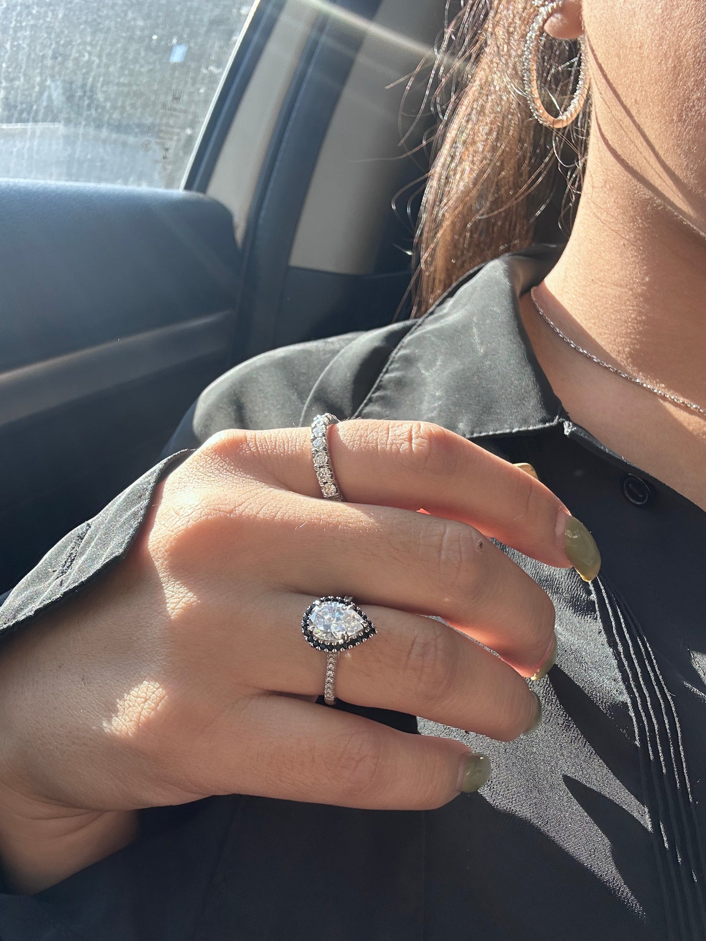 2.0ct Pear Cut Moissanite Black Halo Engagement Ring