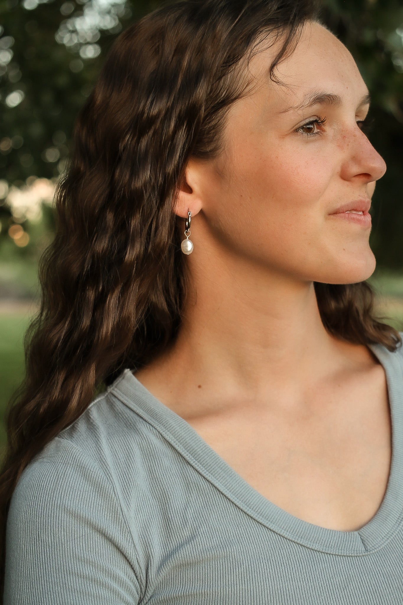 Freshwater Pearl Lightweight Hoop Earring 15mm Cape Cod Hoop
