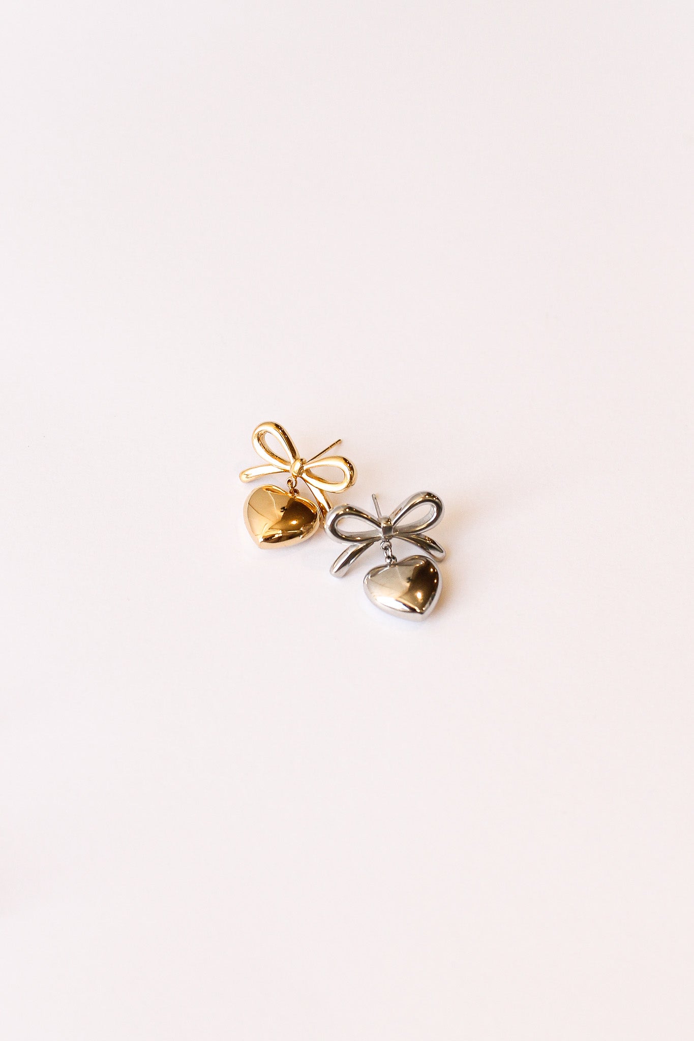 Eloise Bow Stud Earring with Heart Dangle Stainless Steel