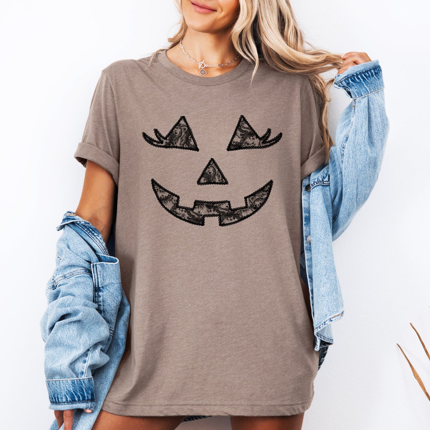 Jack-o-Lantern Faux Lace Halloween Tshirt Coquette Refinery Number One