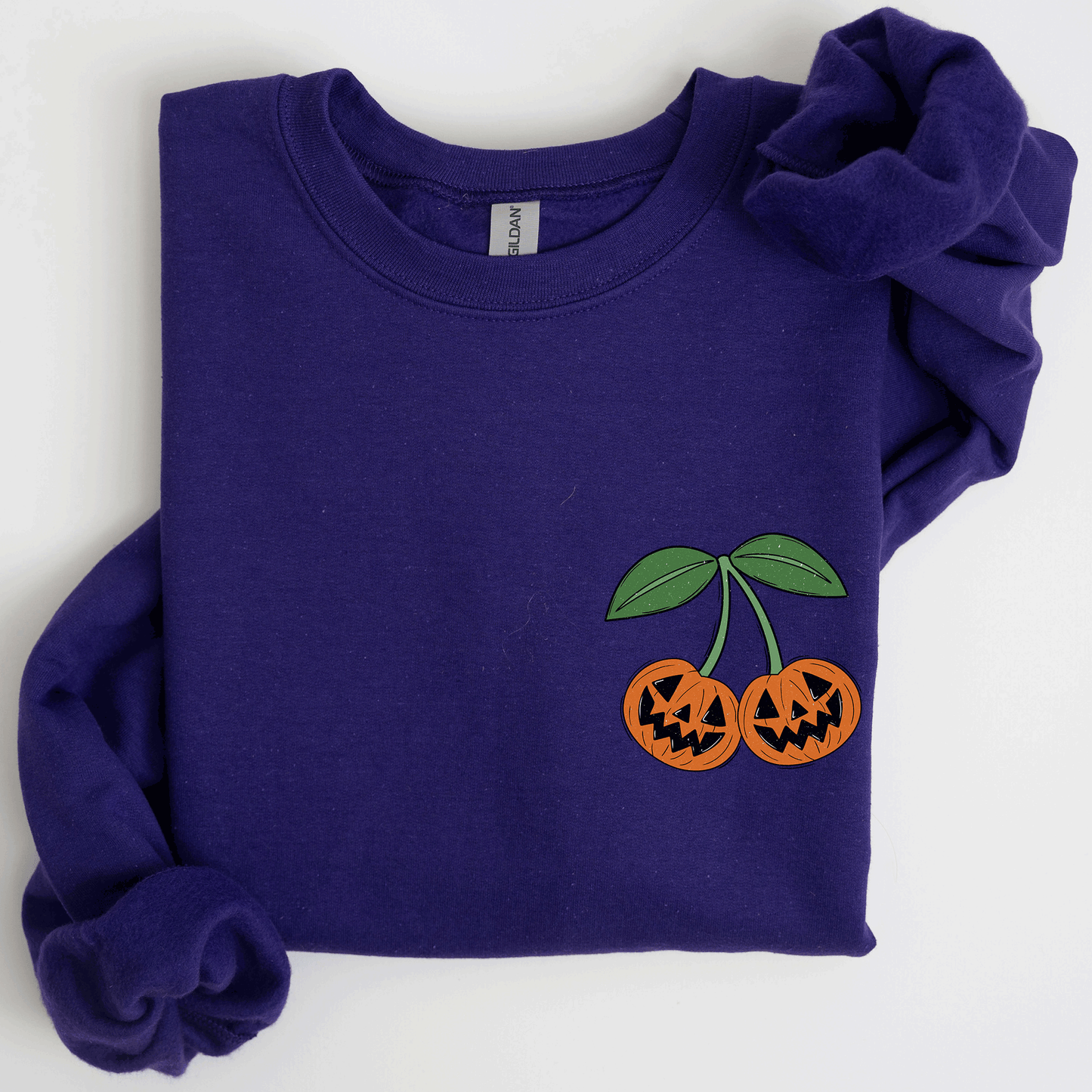 Jack o Lantern, Cherry, Halloween, Cute, Vintage, Retro Pocket Sweatshirt