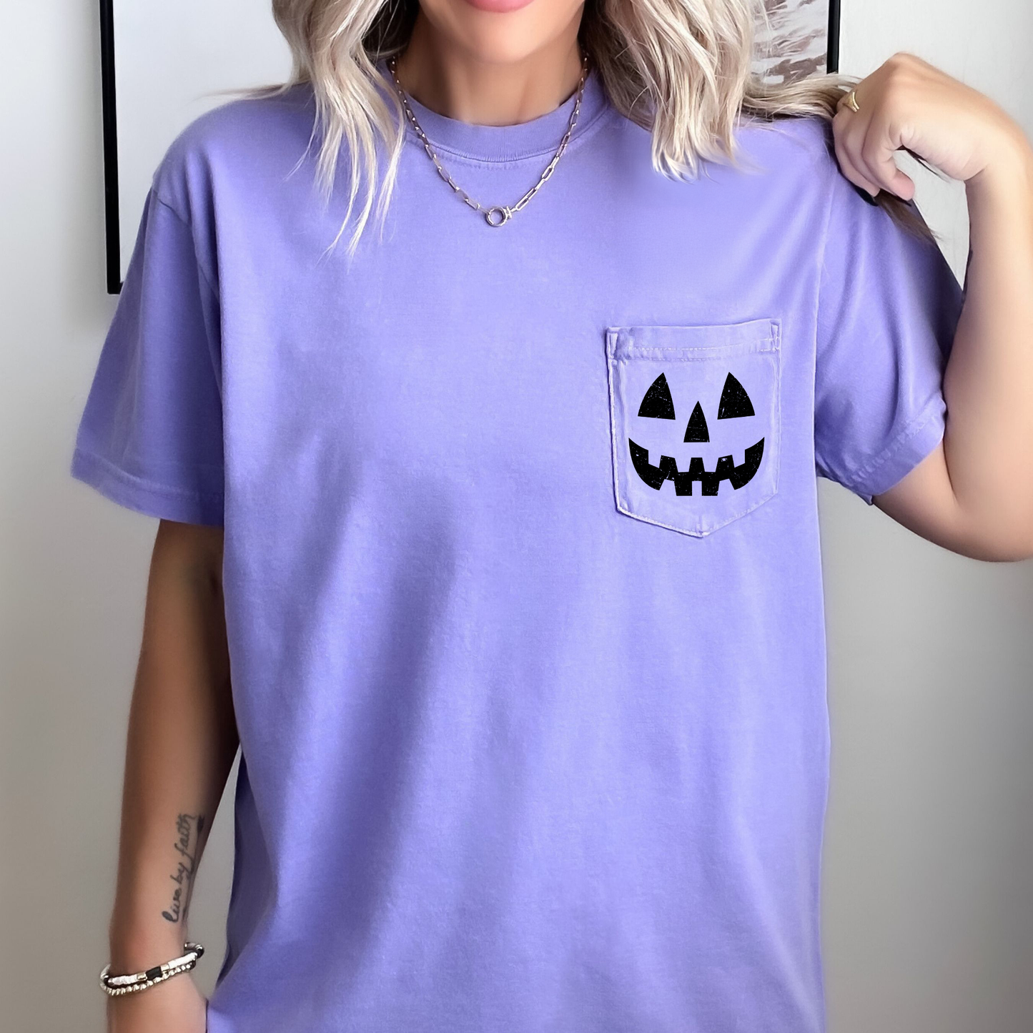Jack o Lantern, Cute, Halloween, Pocket, Comfort Colors Pocket T-Shirt