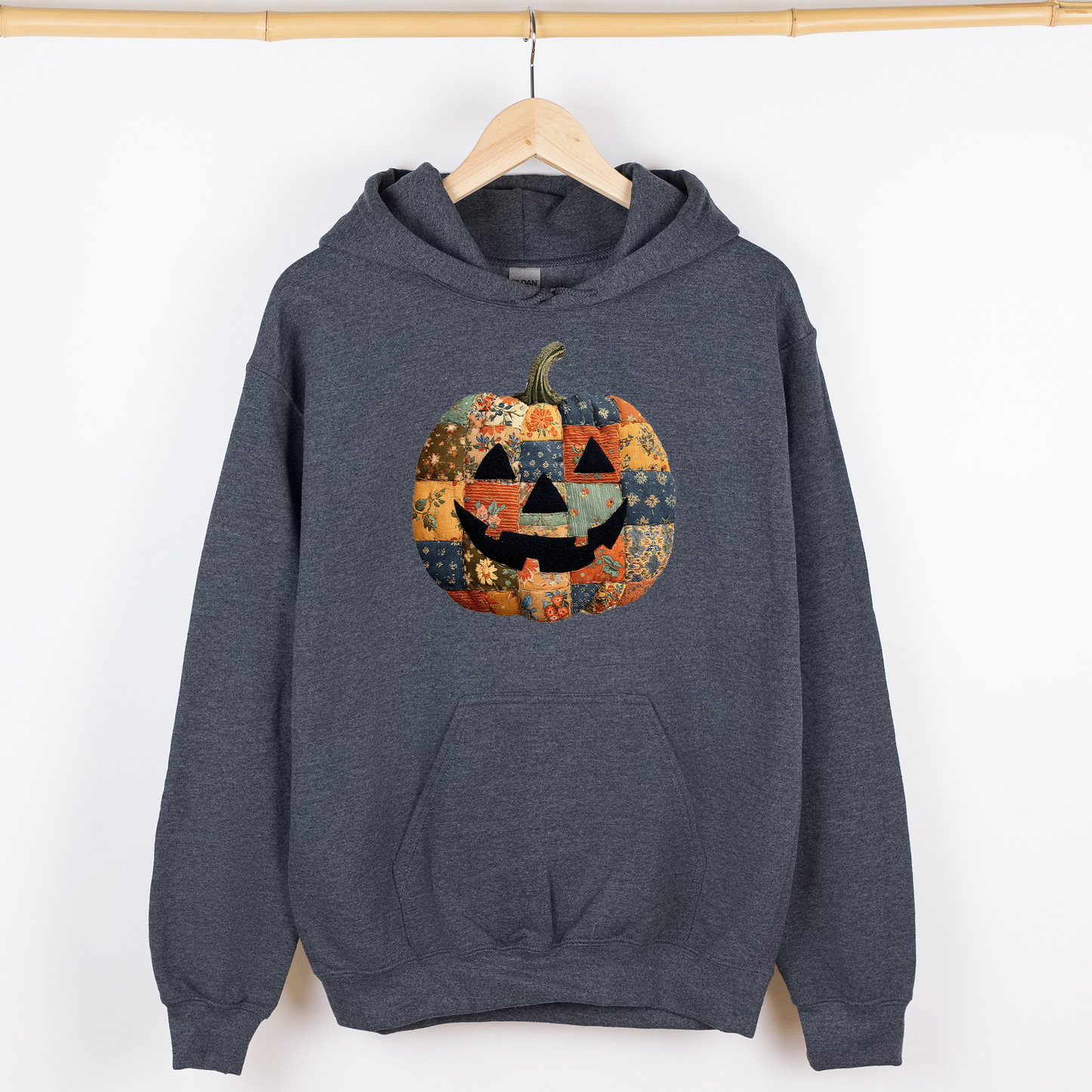 Jack-o-Lantern, Faux Quilt Pumpkin, Halloween, Fall, Autumn, Graphic Hoodie, Hooded Sweatshirt