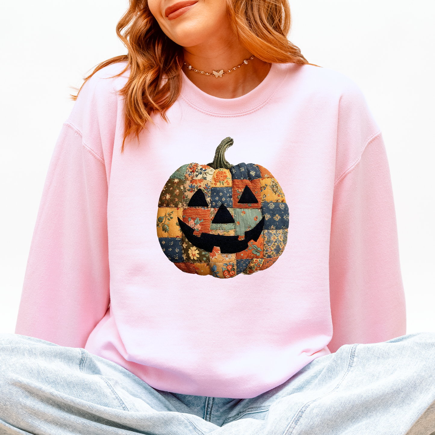 Jack o Lantern, Faux Quilt Pumpkin, Halloween, Fall, Autumn Sweatshirt