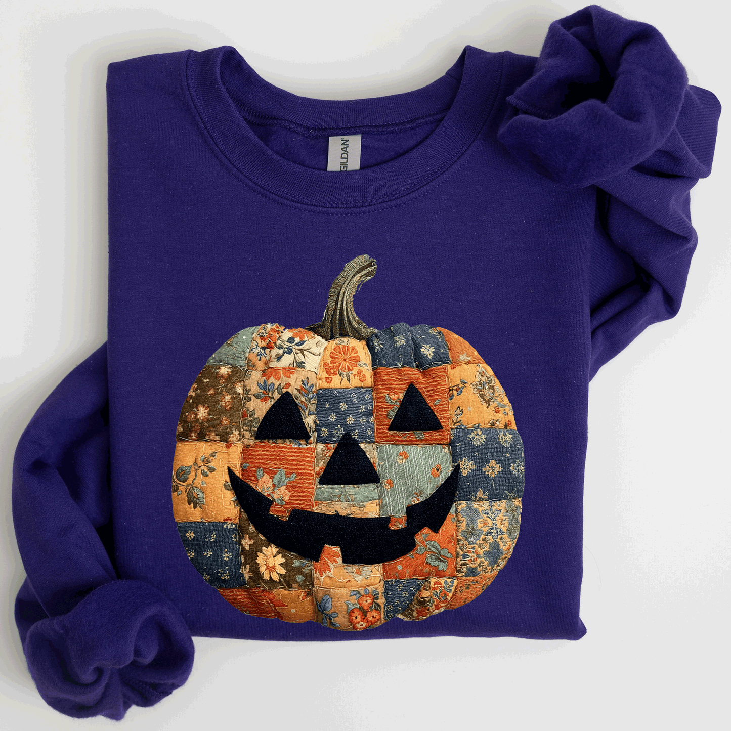 Jack o Lantern Faux Quilt Pumpkin Sweatshirt Halloween Fall Autumn