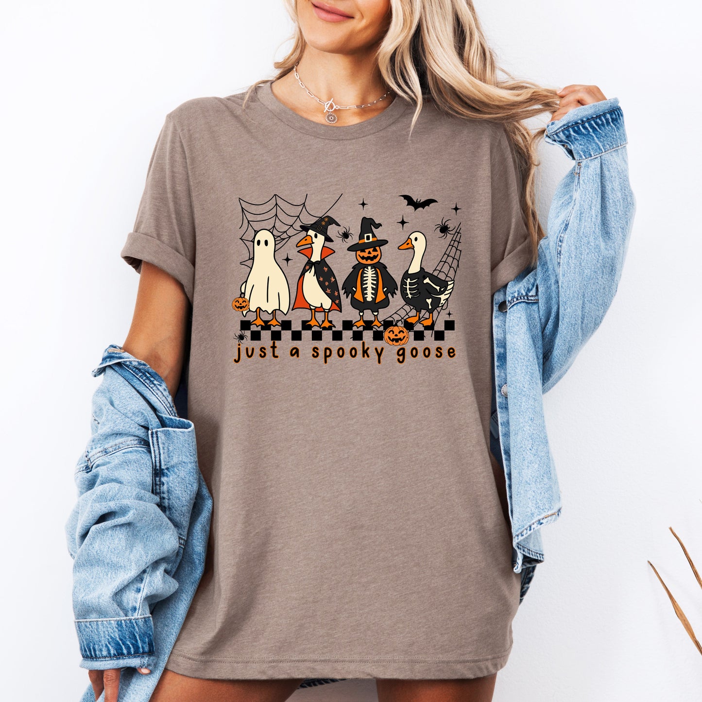 Spooky Checkered Halloween T-shirt Just A Spooky Goose Refinery Number One