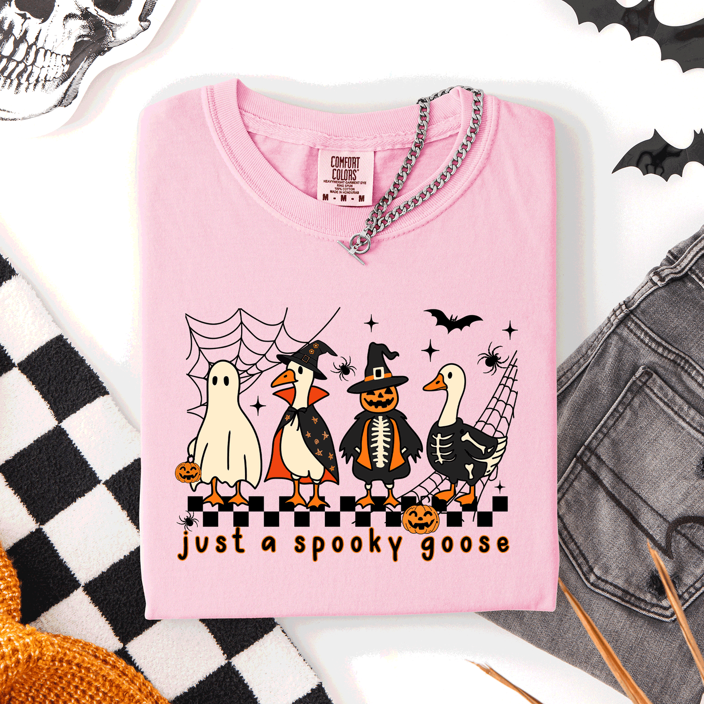 Just A Spooky Goose Checkered Halloween Comfort Colors T-Shirt