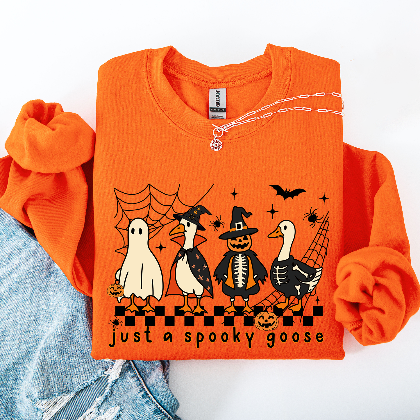 Just A Spooky Goose, Checkered, Halloween, Spooky Sweatshirt