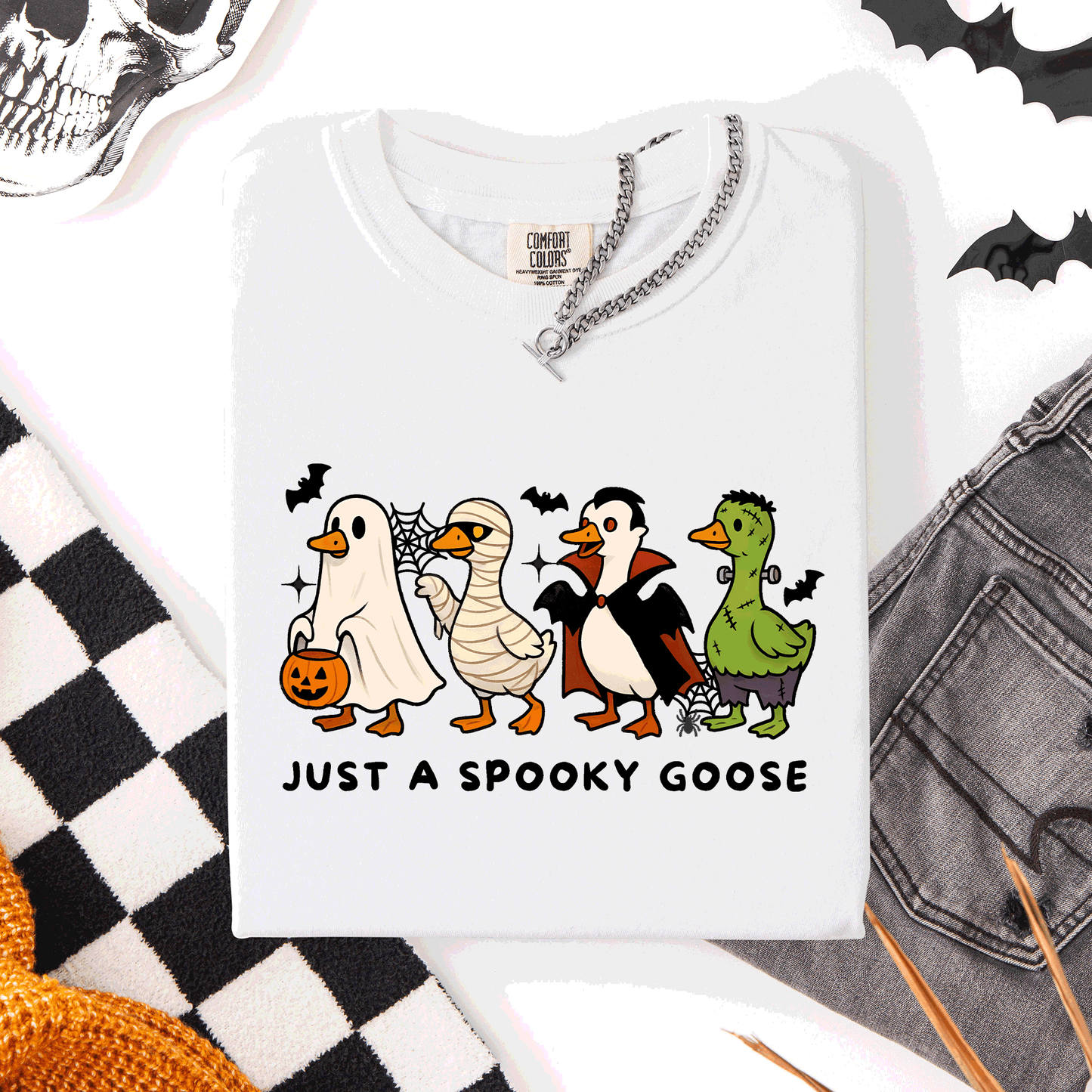 Just A Spooky Goose, Dracula, Vampire, Ghost, Mummy, Halloween, Funny, Comfort Colors T-Shirt