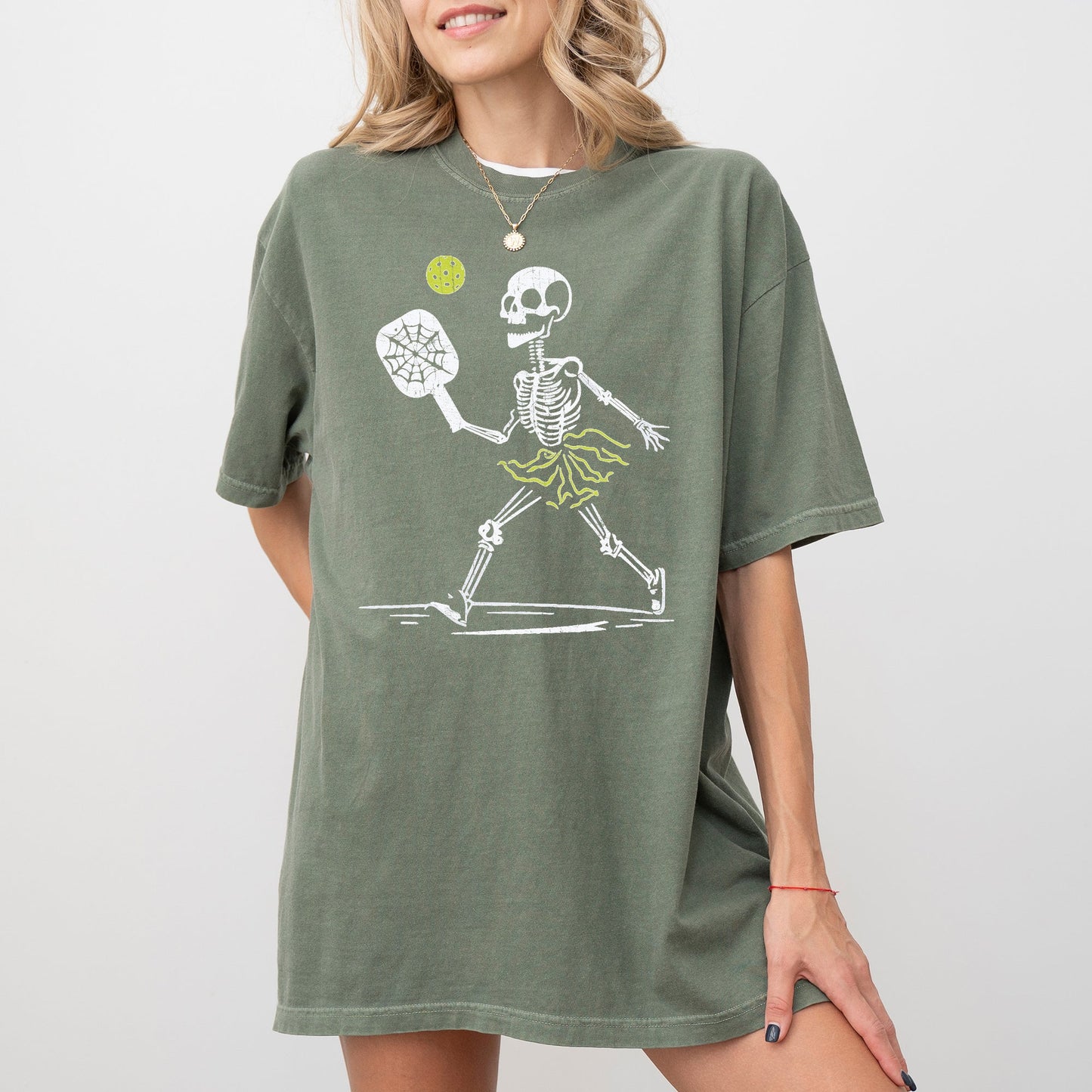 Pickleball Skeleton Funny Witch Aesthetic Meme Halloween Spooky Costume Tshirt Comfort Colors T-Shirt