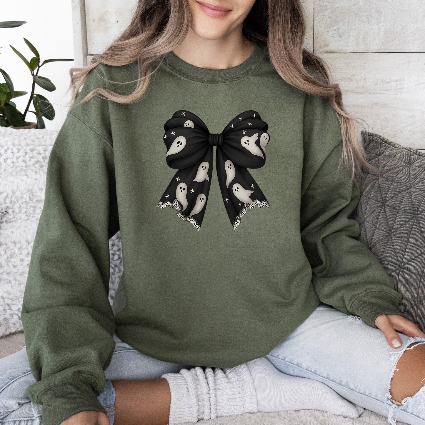 Halloween Bow Minimalist Graphic Sweatshirt Coquette Retro Vintage
