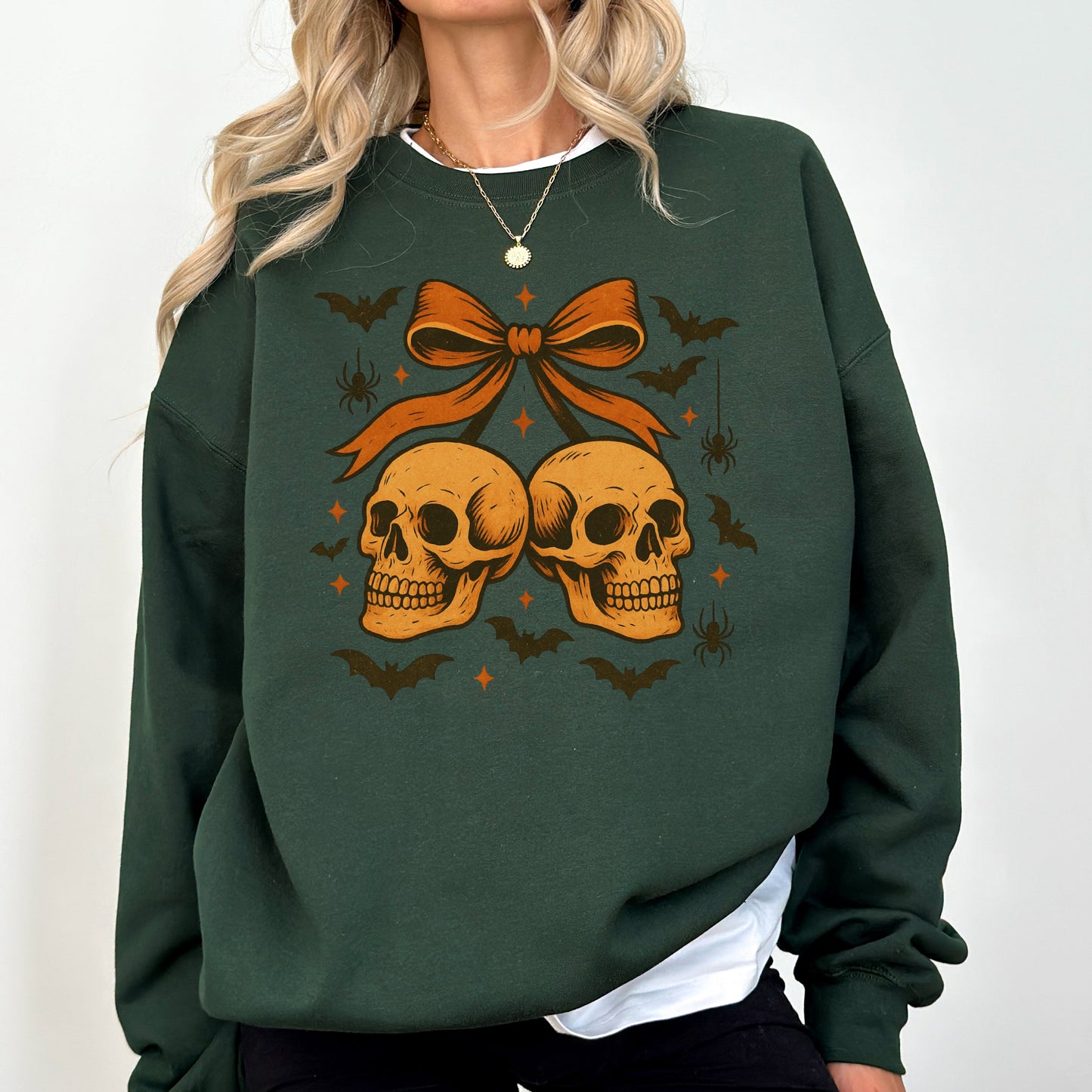 Skull Bow Neon Graphic Sweatshirt Retro Vintage Halloween Coquette