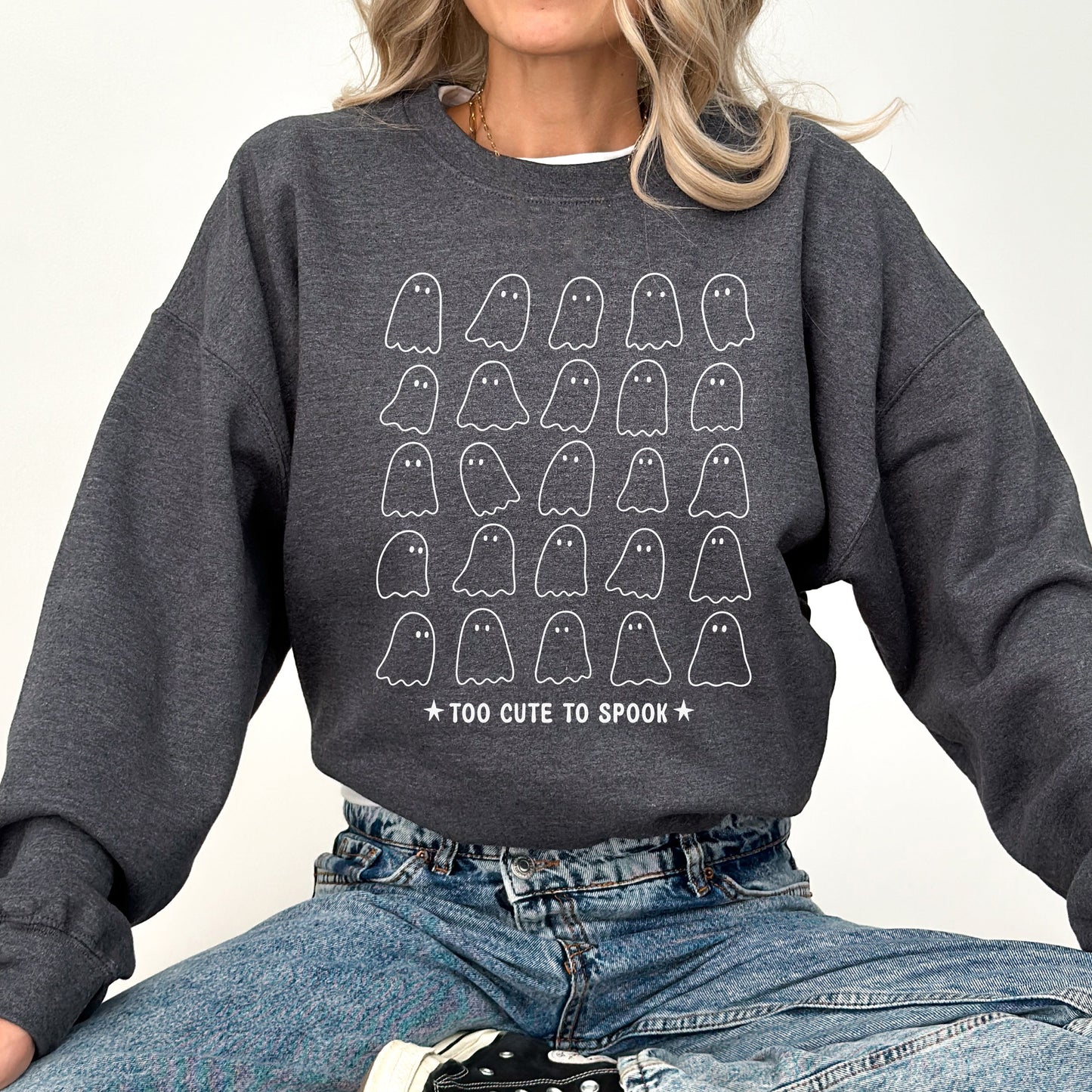 Too Cute to Spook Mini Ghosts Graphic Sweatshirt Vintage Halloween