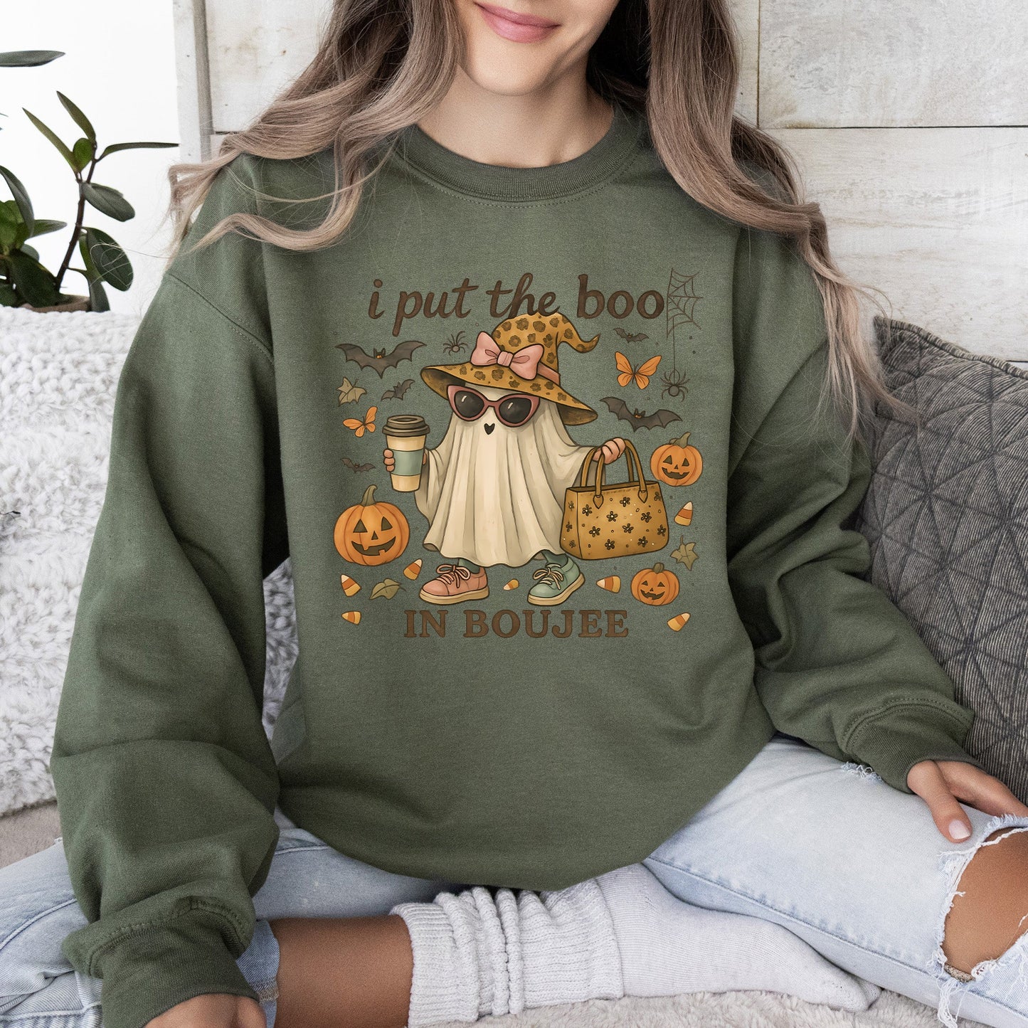 Boujee Ghost Vintage Pumpkin Graphic Sweatshirt Fall Costume