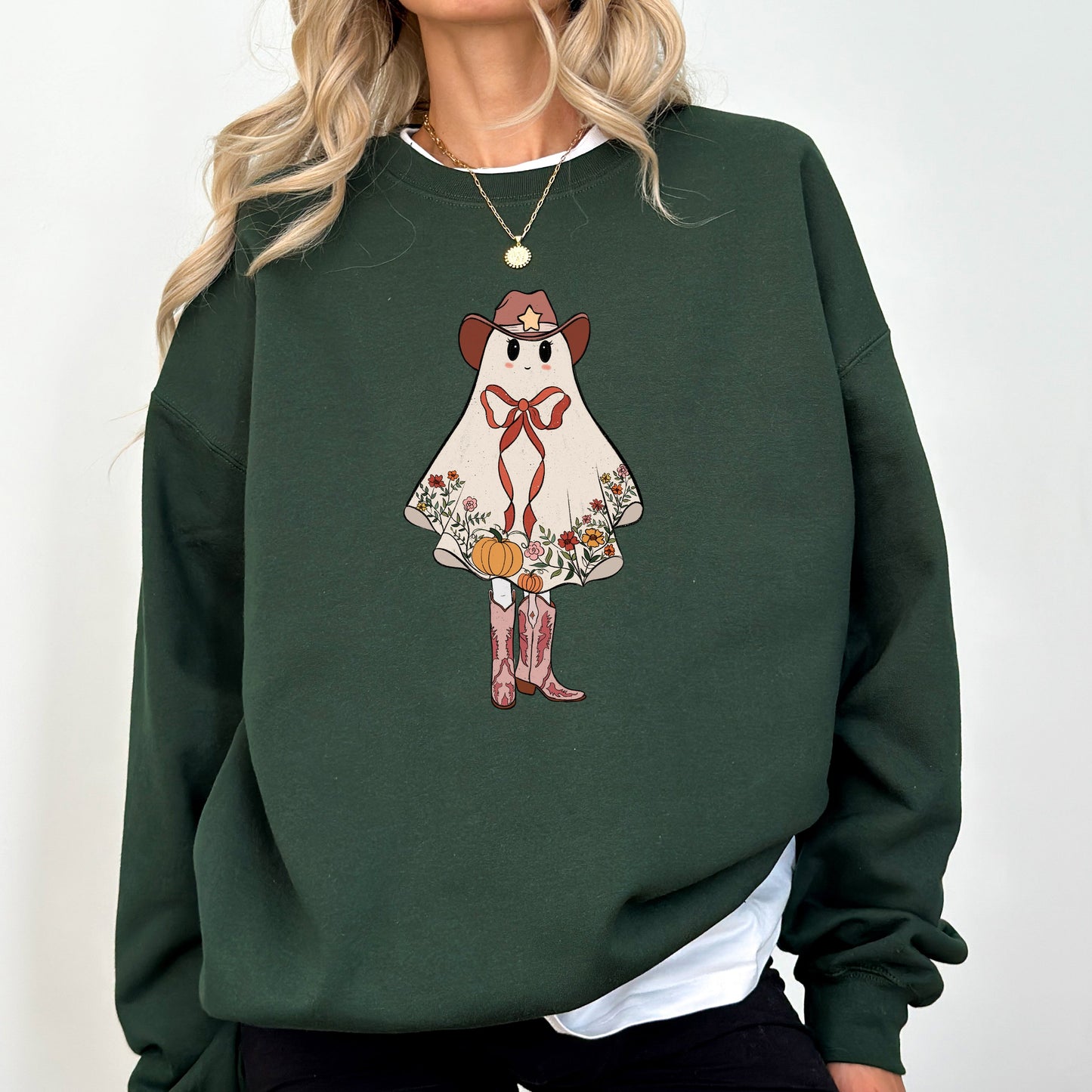 Cute Cowgirl Ghost Western Graphic Sweatshirt Vintage Halloween