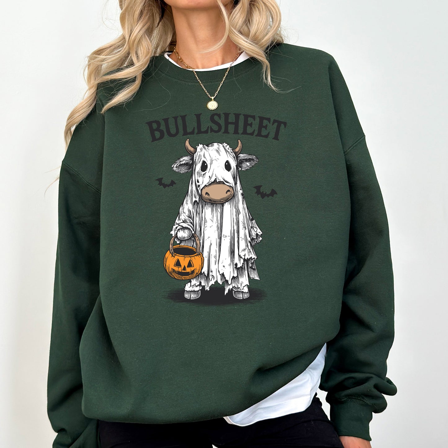 Funny Halloween Cow Ghost Vintage Graphic Sweatshirt Bullsheet