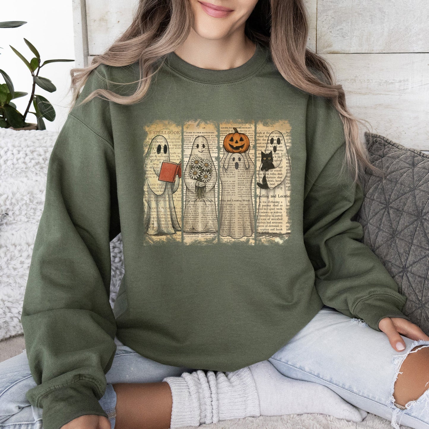 Vintage Newspaper Ghost Graphic Sweatshirt Western Retro Fall