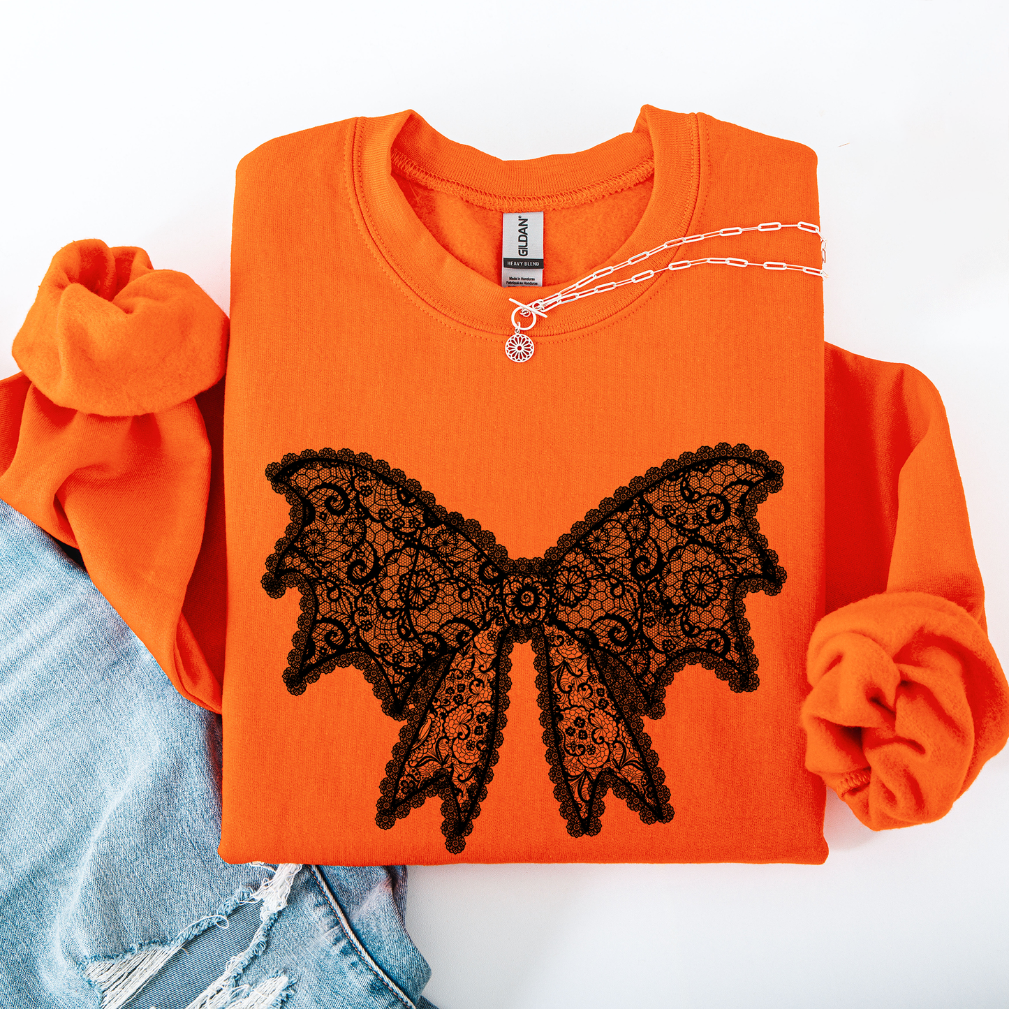 Lace Bow, Halloween, Goth, Faux Lace, Ribbon, Coquette Sweatshirt