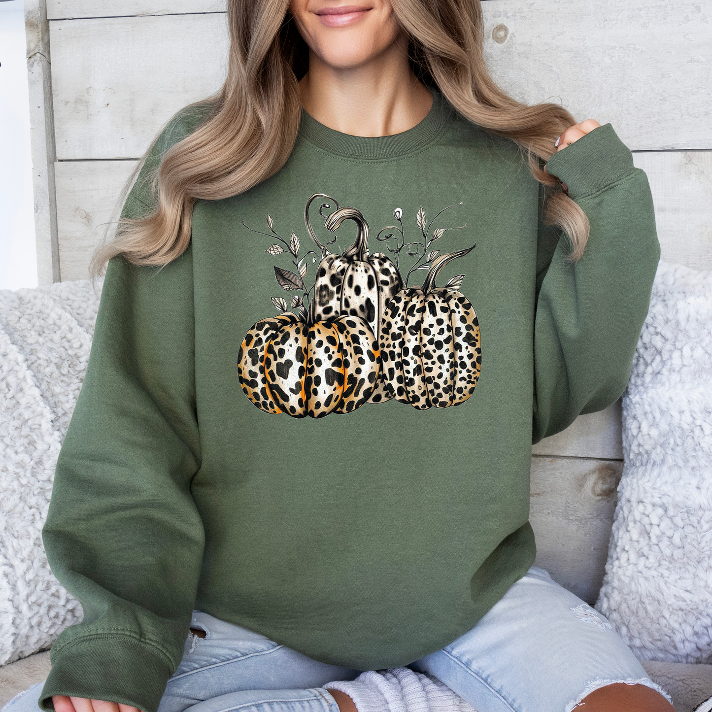 Leopard Print Pumpkins Cute Halloween Autumn Fall Sweatshirt Refinery Number One