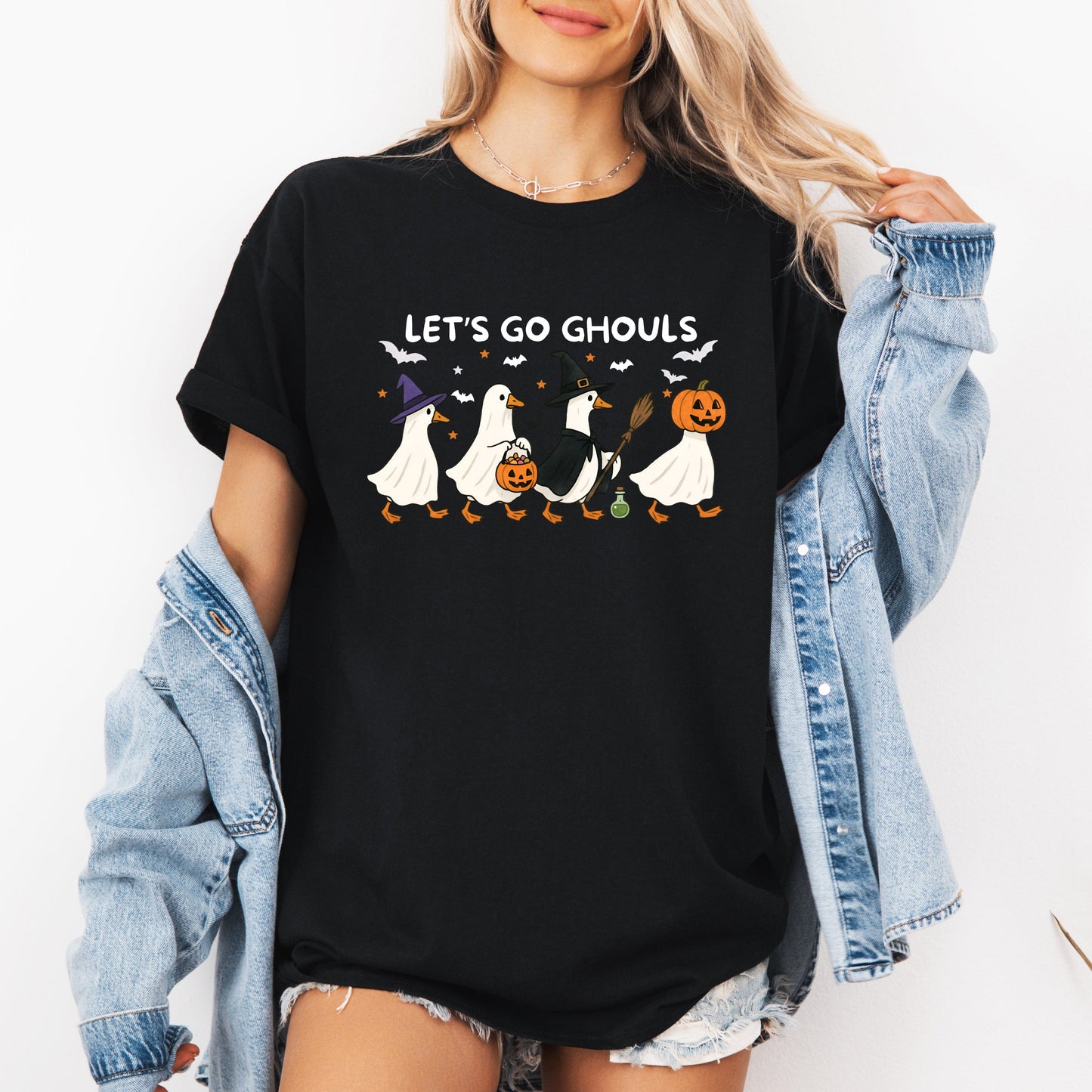 Funny Geese Halloween Witch Tshirt Let's Go Ghouls by Refinery Number One