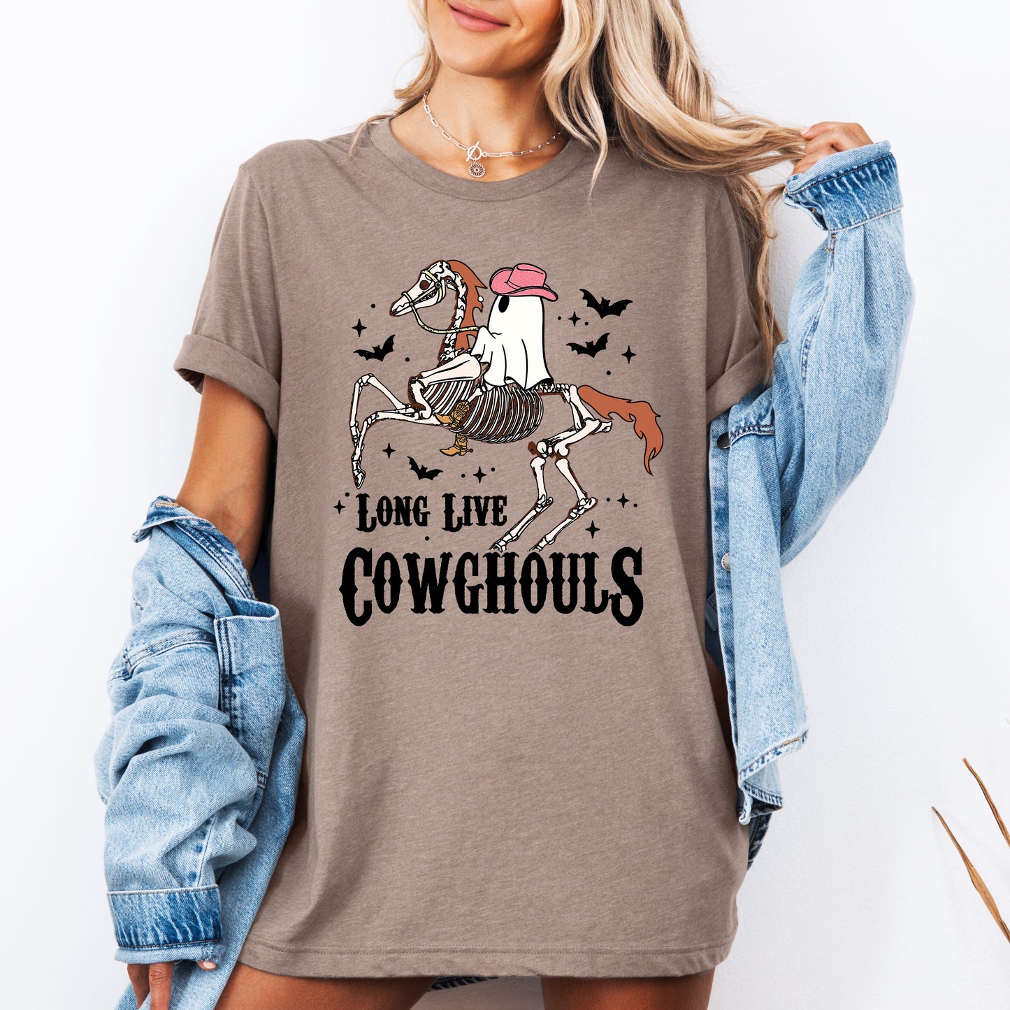 Long Live Cowghouls Halloween Tshirt Skeleton Ghost Horse by Refinery Number One