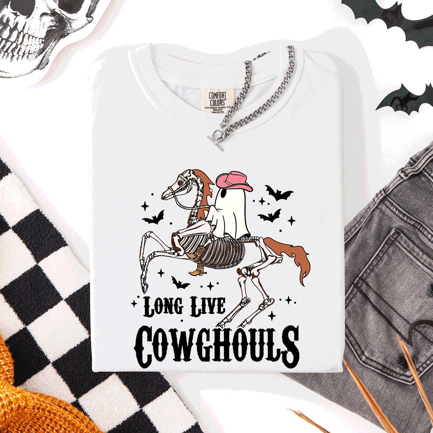 Long Live Cowghouls, Skeleton, Ghost, Horse, Halloween, Comfort Colors T-Shirt