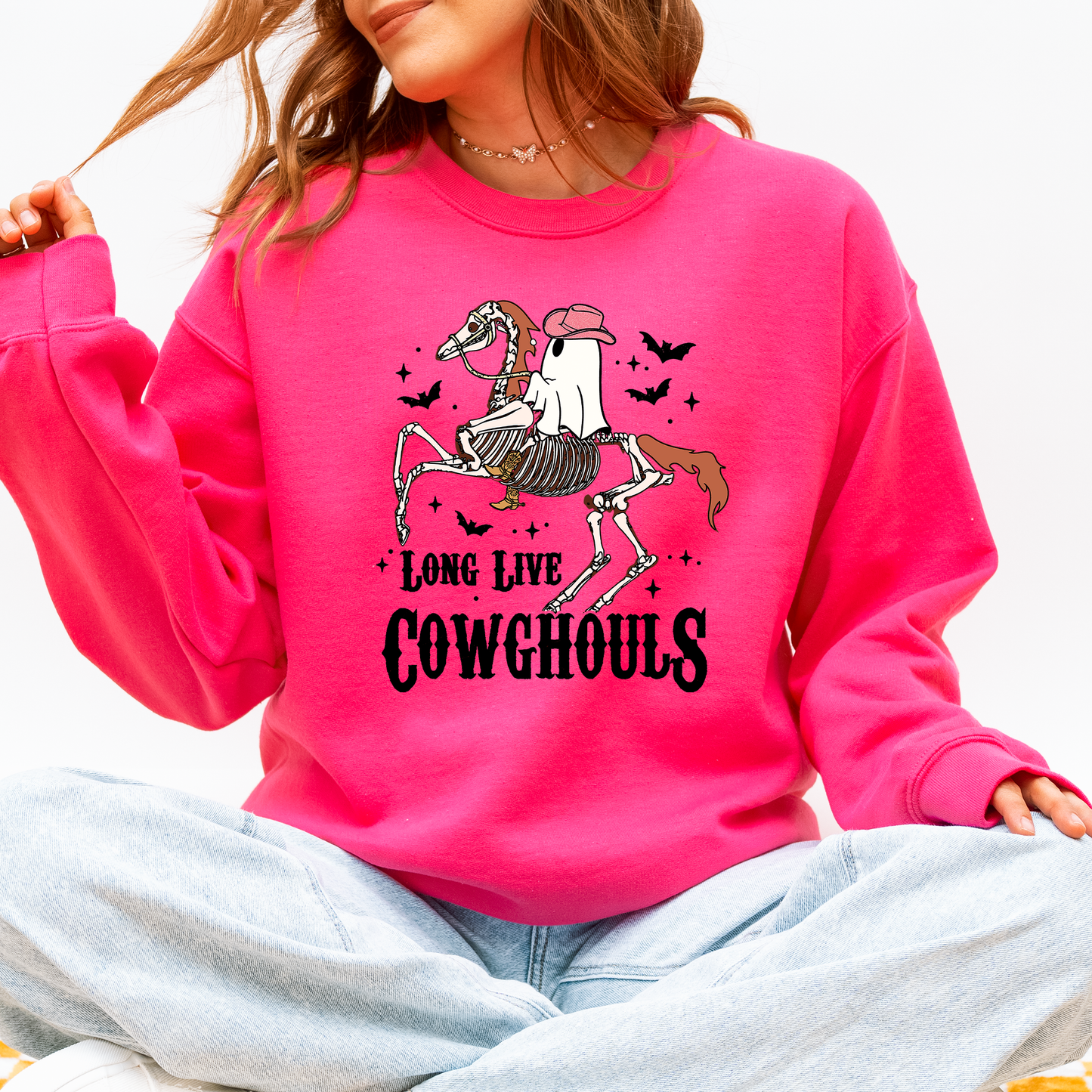 Long Live Cowghouls Skeleton Ghost Horse Halloween Sweatshirt Refinery Number One