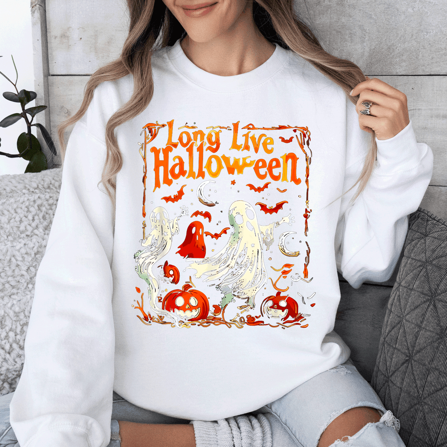 Long Live Halloween, Pumpkin, Classic, Vintage, Ghosts Sweatshirt
