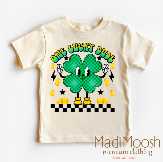 One Lucky Dude Retro St. Patrick's Day  Shirt - Kids St Patrick's Day Tee
