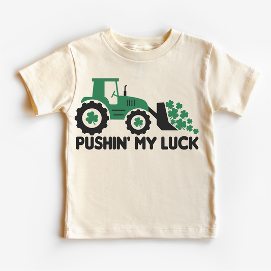 Pushing My Luck St. Patrick's Day Tractor  Shirt - Kids Irish Tee