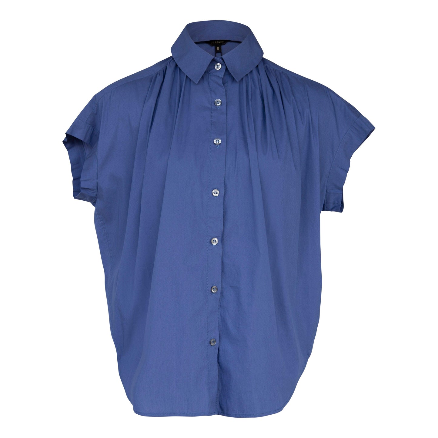 Womens Navy Gather Collar Shirt Blouse Le Reussi