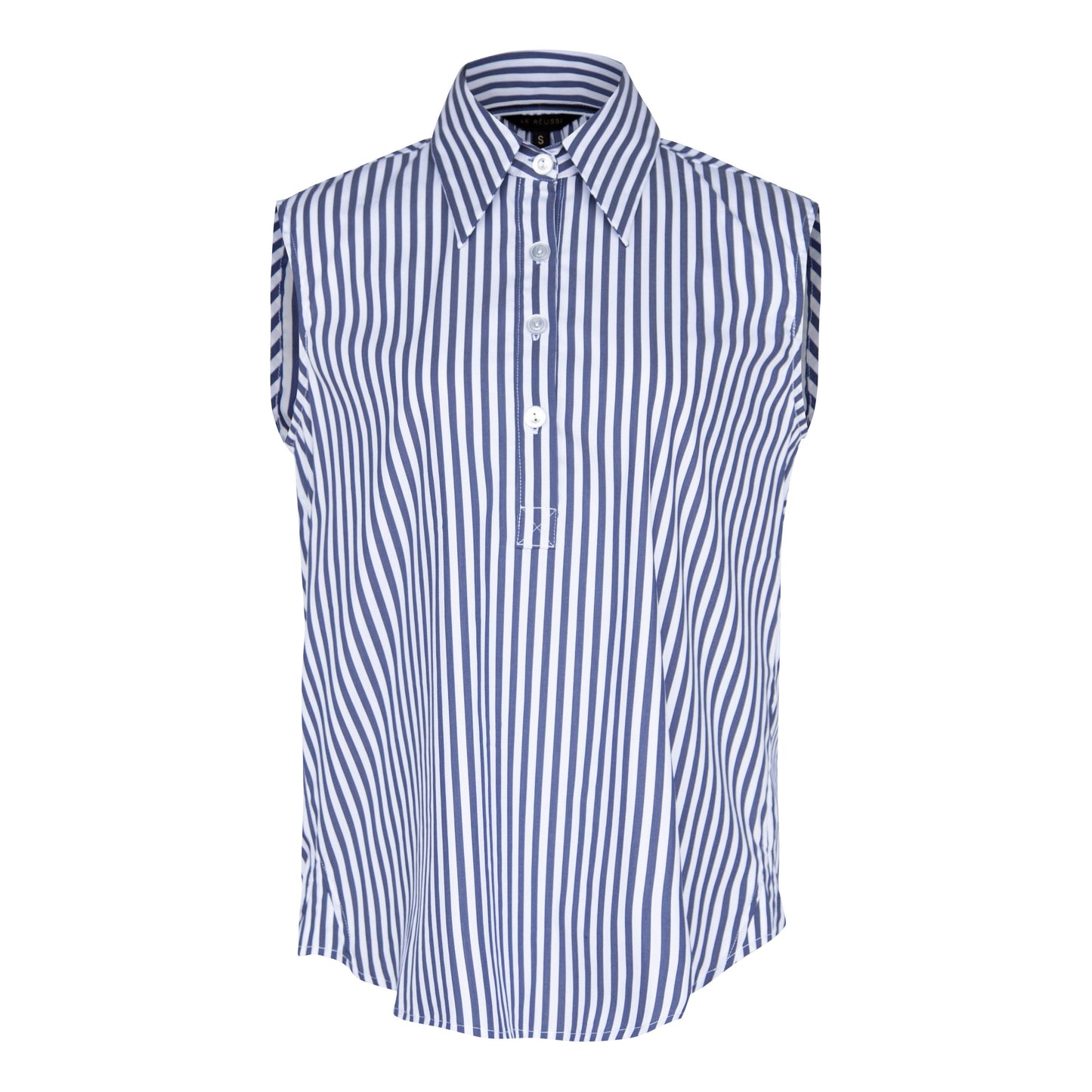Blue Stripe Sleeveless Italian Cotton Blouse Women’s Olivia