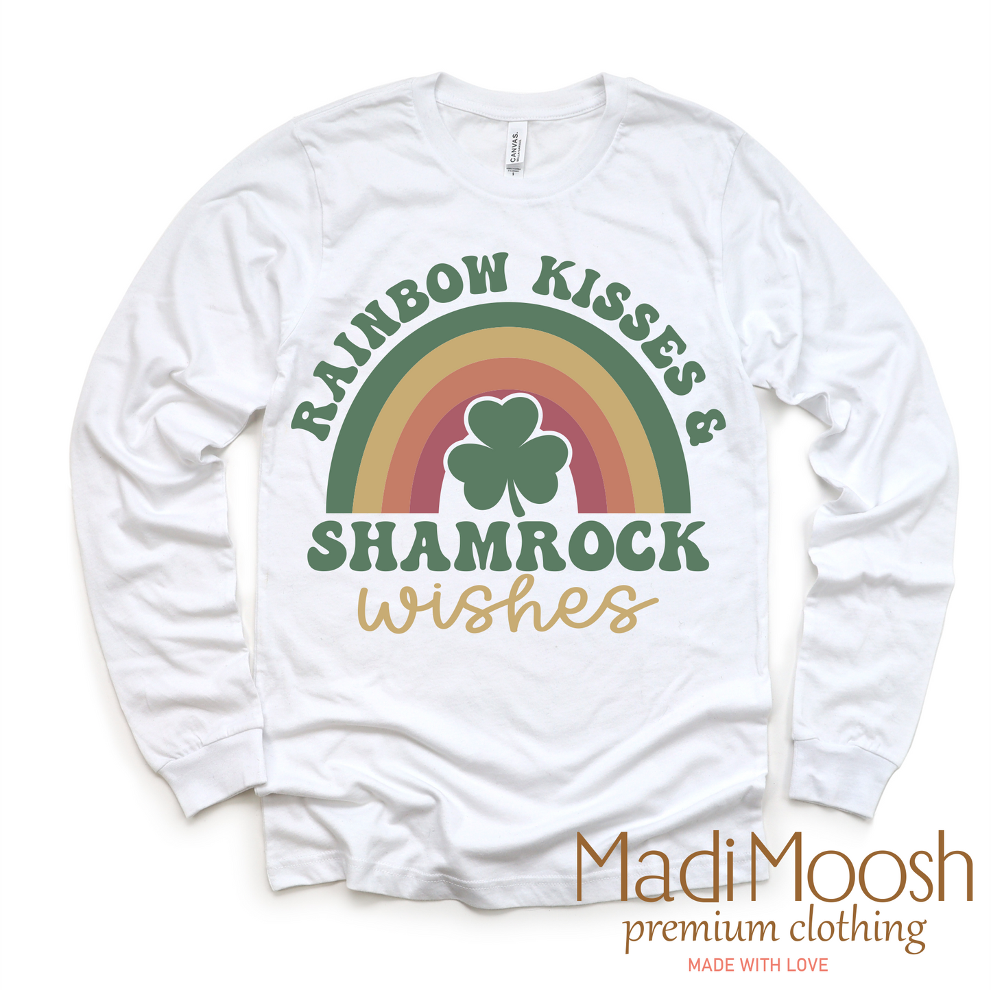 Rainbow Kisses And Shamrock Wishes St. Patrick's Day Shirt - Kids St Patrick's Day Tee