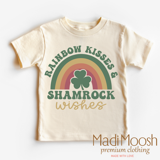 Rainbow Kisses And Shamrock Wishes St. Patrick's Day  Shirt - Kids St Patrick's Day Tee
