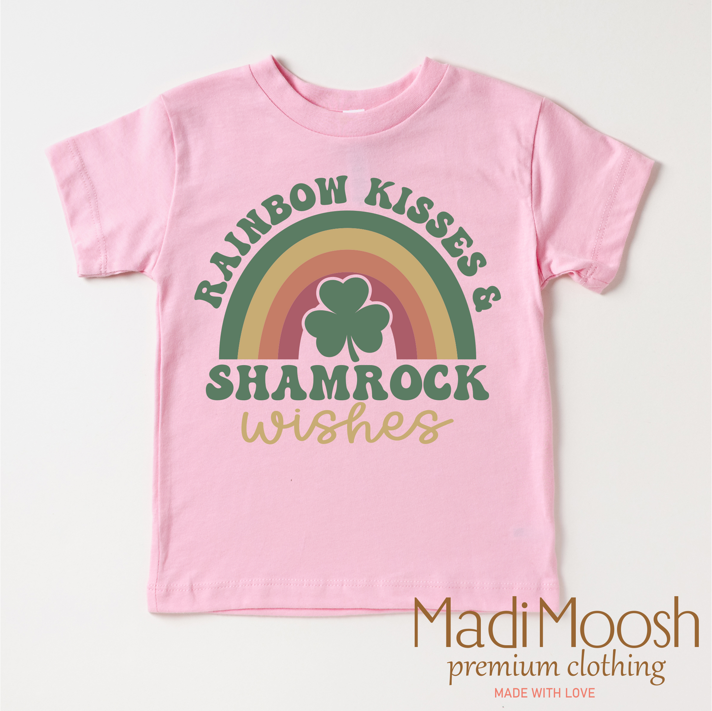 Rainbow Kisses And Shamrock Wishes St. Patrick's Day Shirt - Kids St Patrick's Day Tee