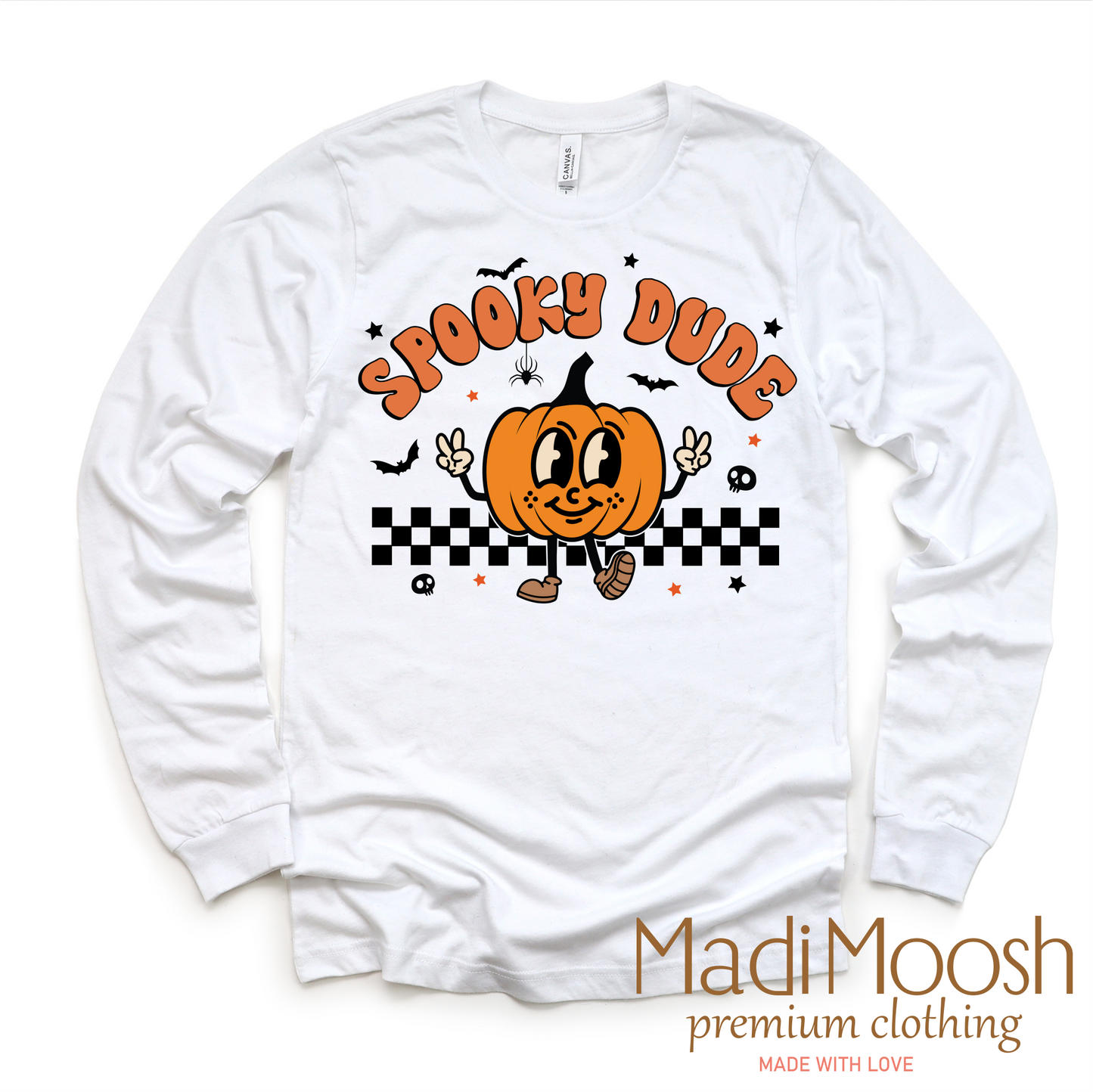 Spooky Dude Halloween Tee - Long Sleeve White Shirt