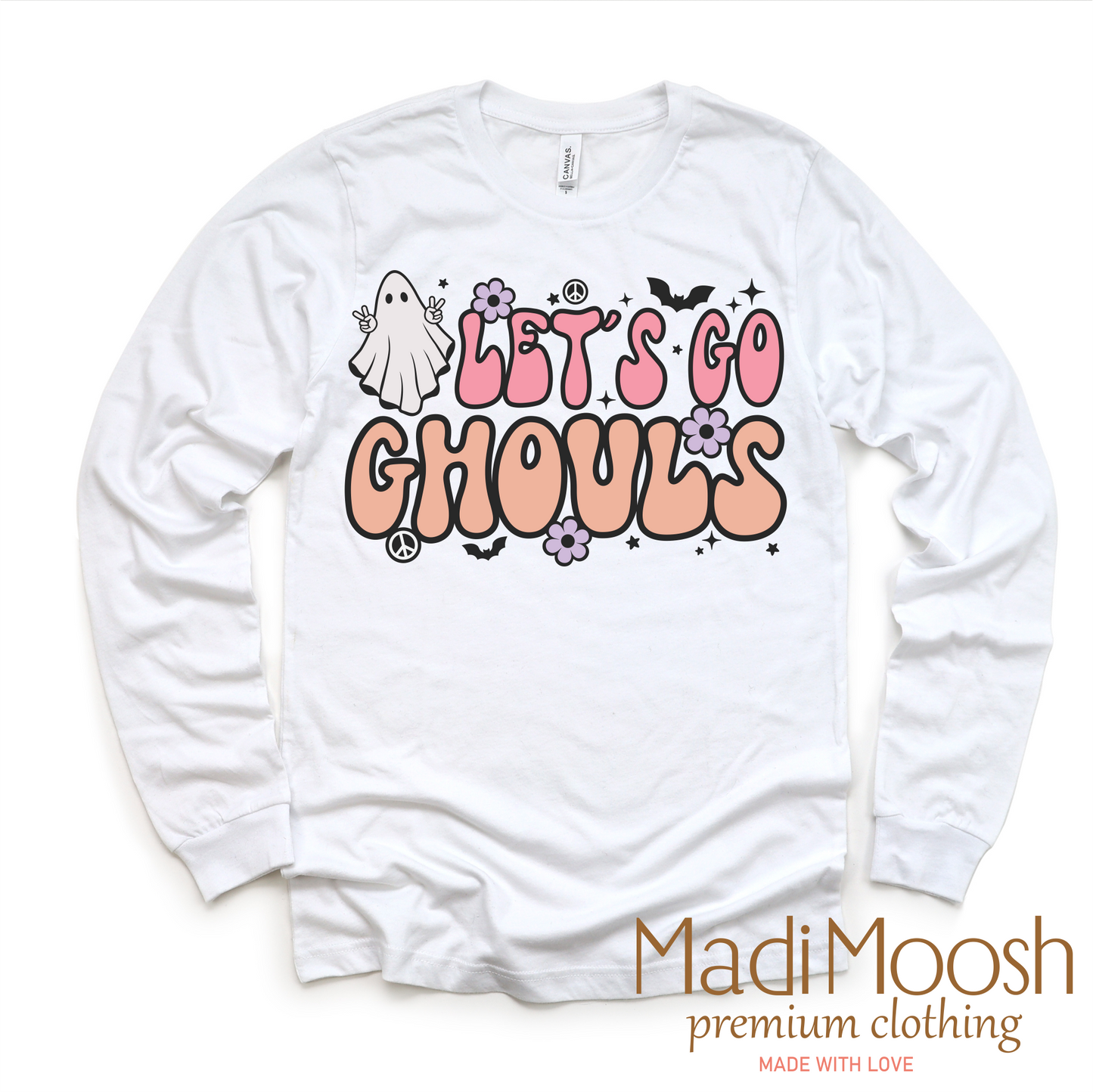Let's Go Ghouls Long Sleeve Halloween Tee White Shirt
