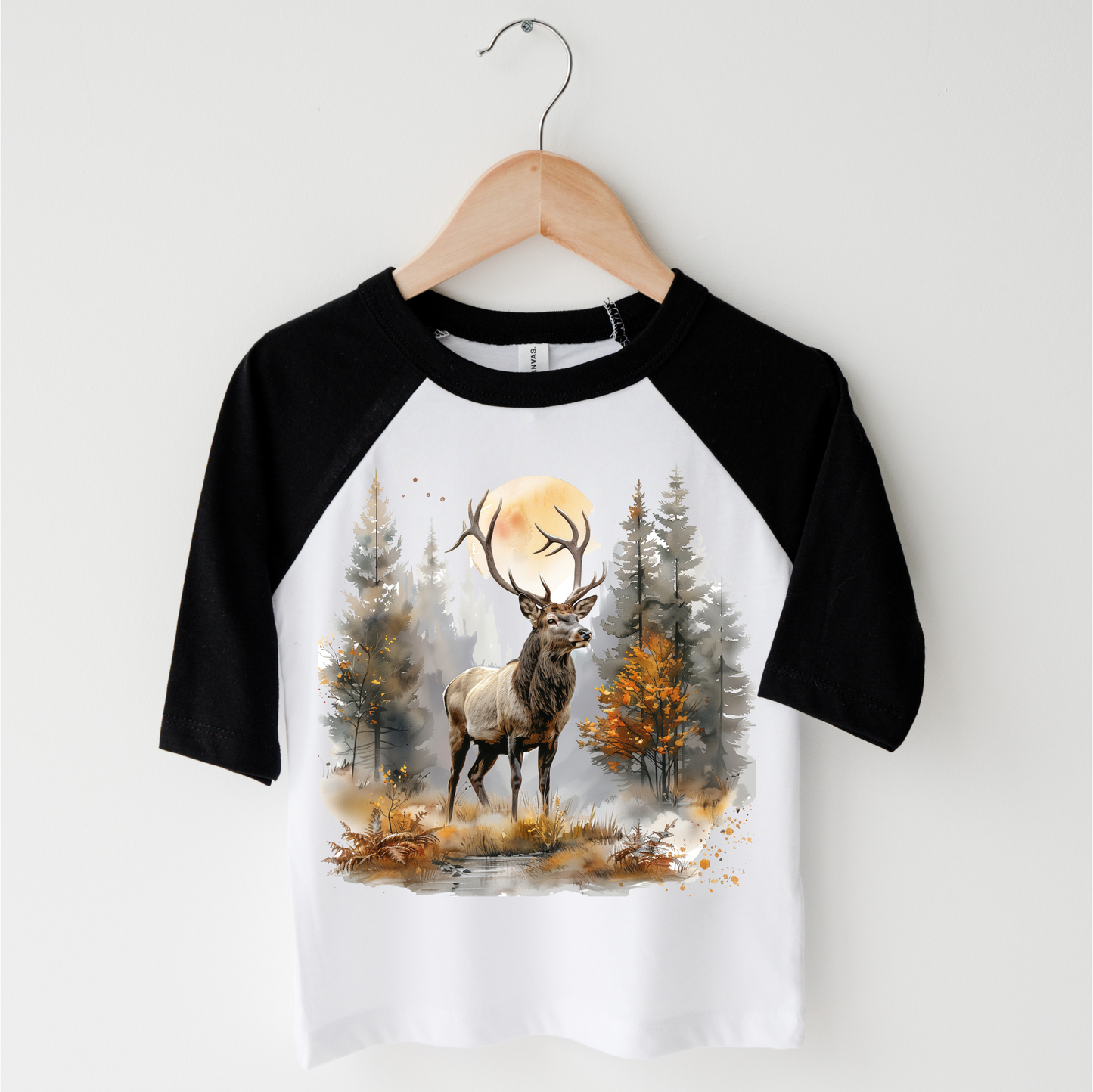 Retro Elk Watercolor Nature Scene Shirt - Kids Tee