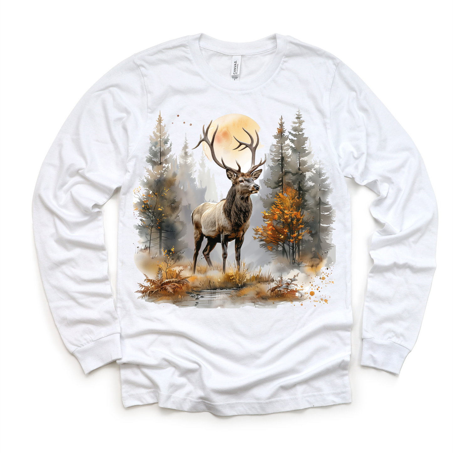 Retro Elk Watercolor Nature Scene Shirt - Kids Tee