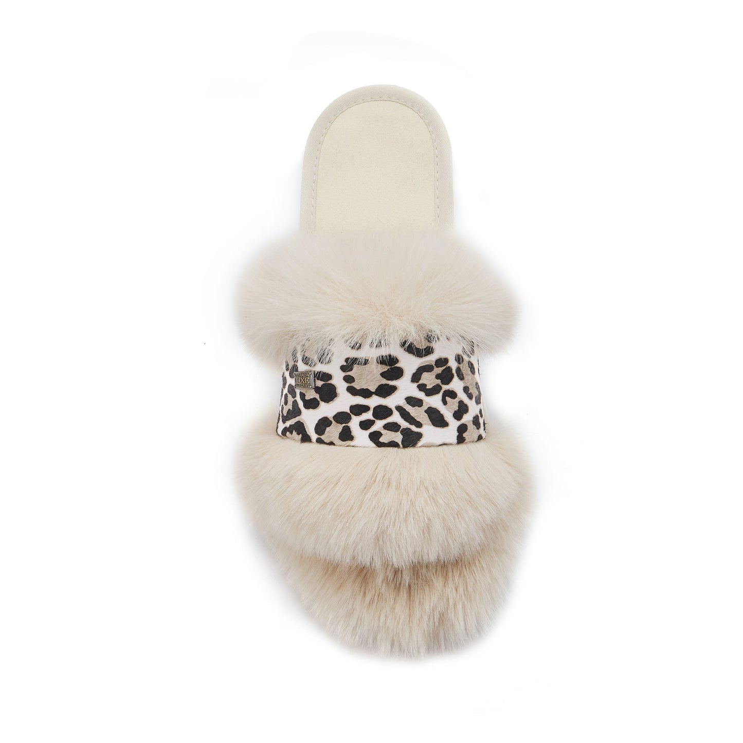 Snow Leopard Printed Cowskin Open Toe Mule Slipper Muchas Luxe