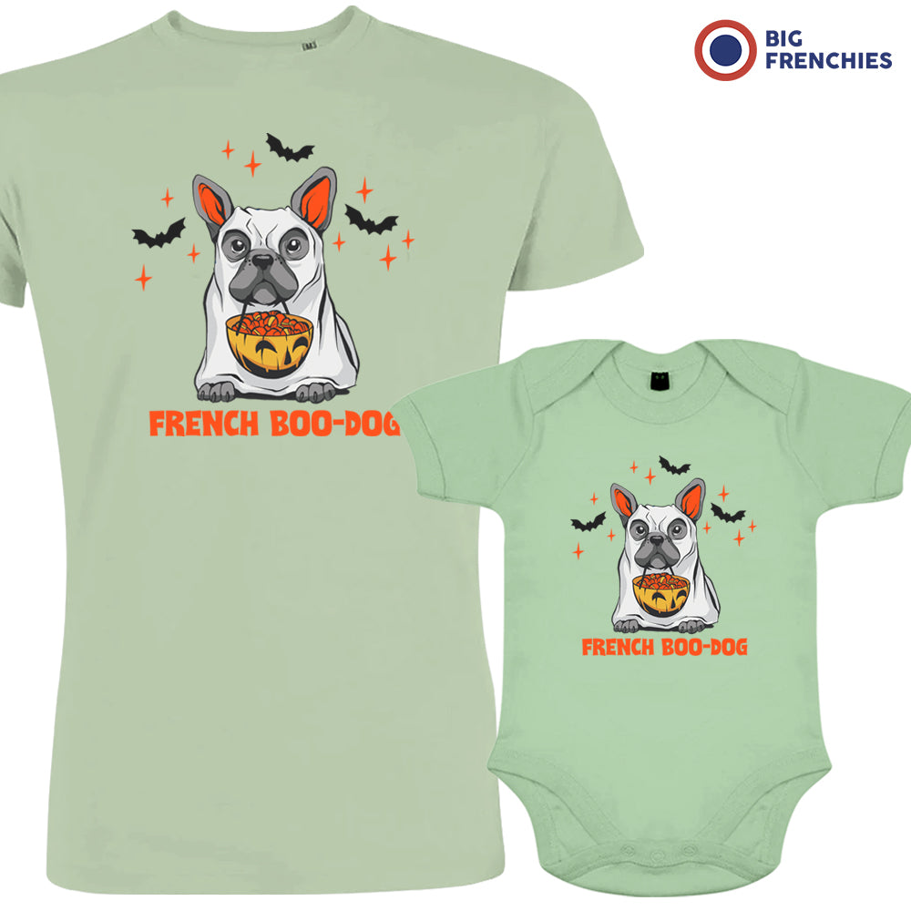 Organic Cotton Family Set Halloween Dad and Child T-Shirts French Boo-Dog